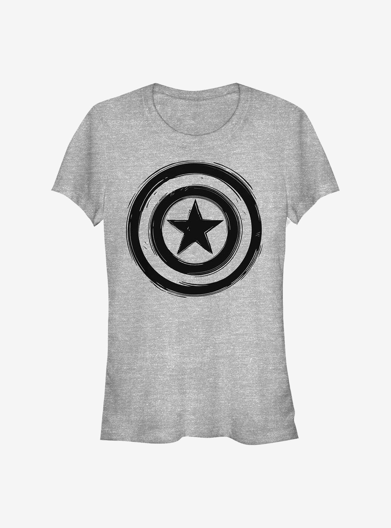 Marvel Captain America Woodcut Cap America Girls T-Shirt, ATH HTR, hi-res