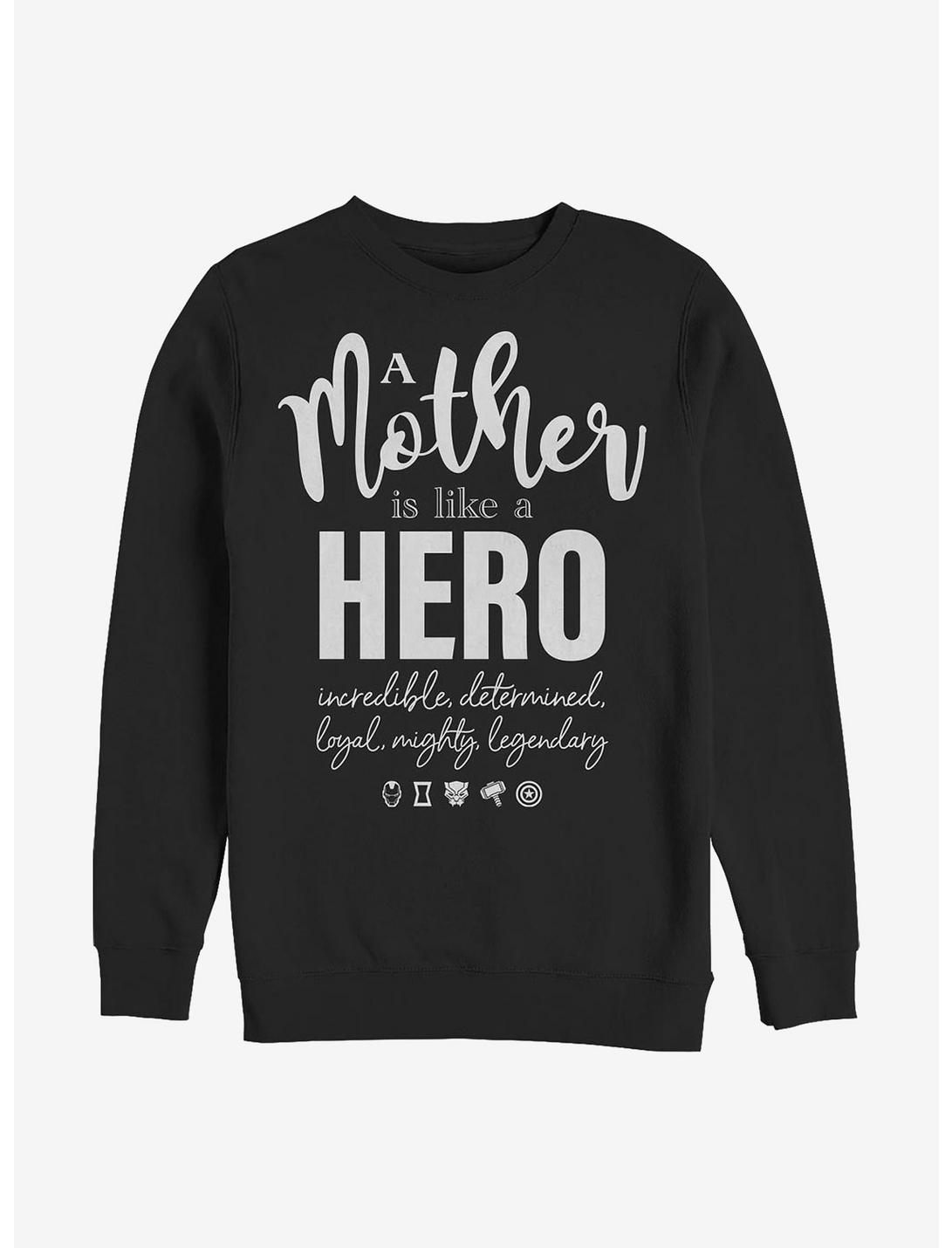 Marvel Avengers A Mother Hero Quote Crew Sweatshirt, BLACK, hi-res