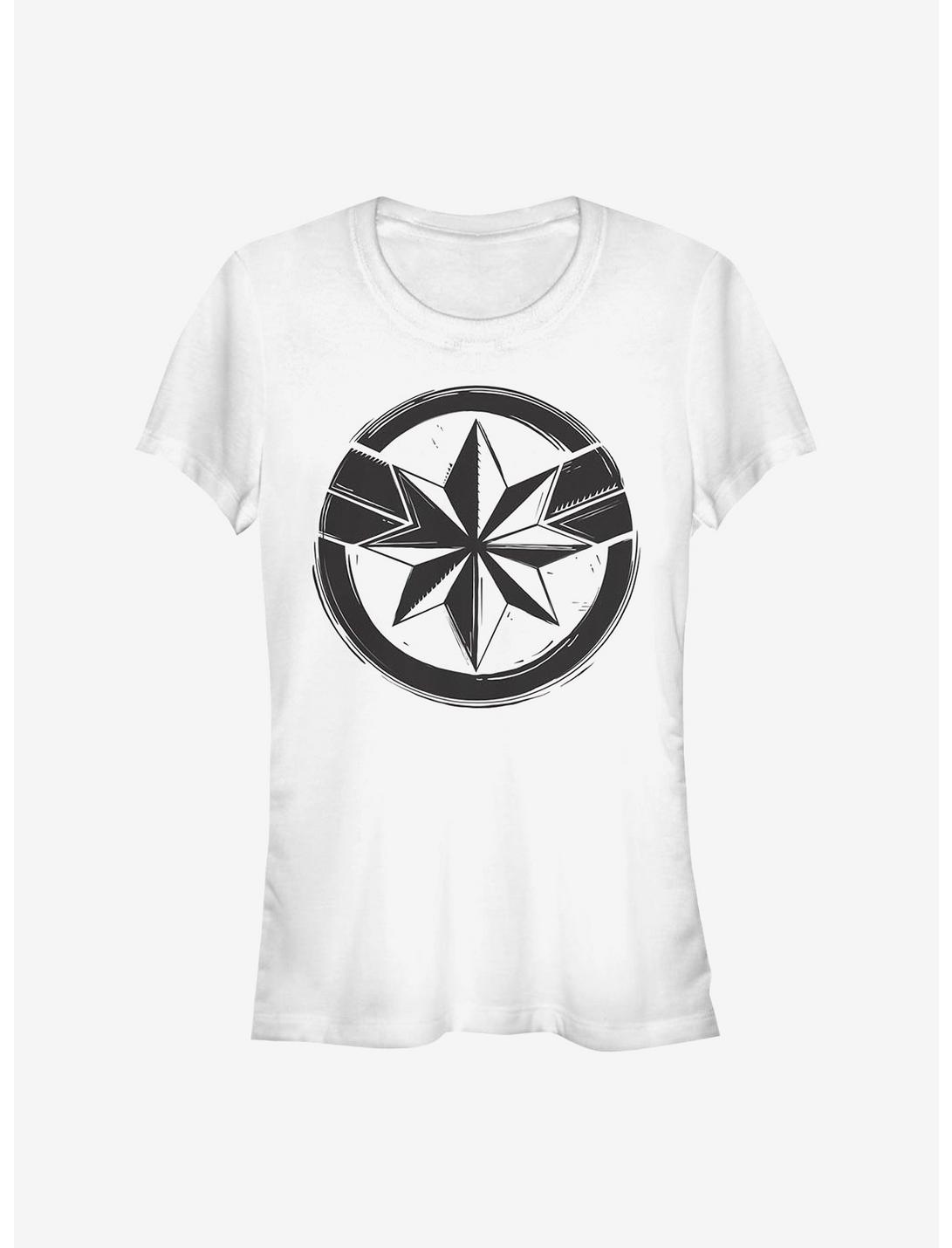 Marvel Captain Marvel Woodcut Marvel Captain Marvel Girls T-Shirt, WHITE, hi-res