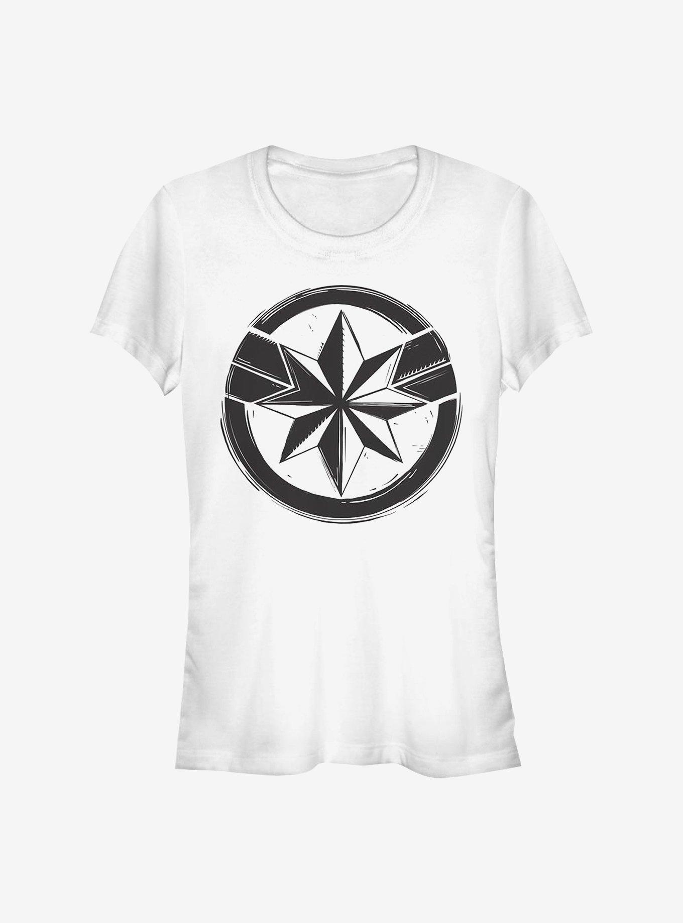 Marvel Captain Marvel Woodcut Marvel Captain Marvel Girls T-Shirt, WHITE, hi-res