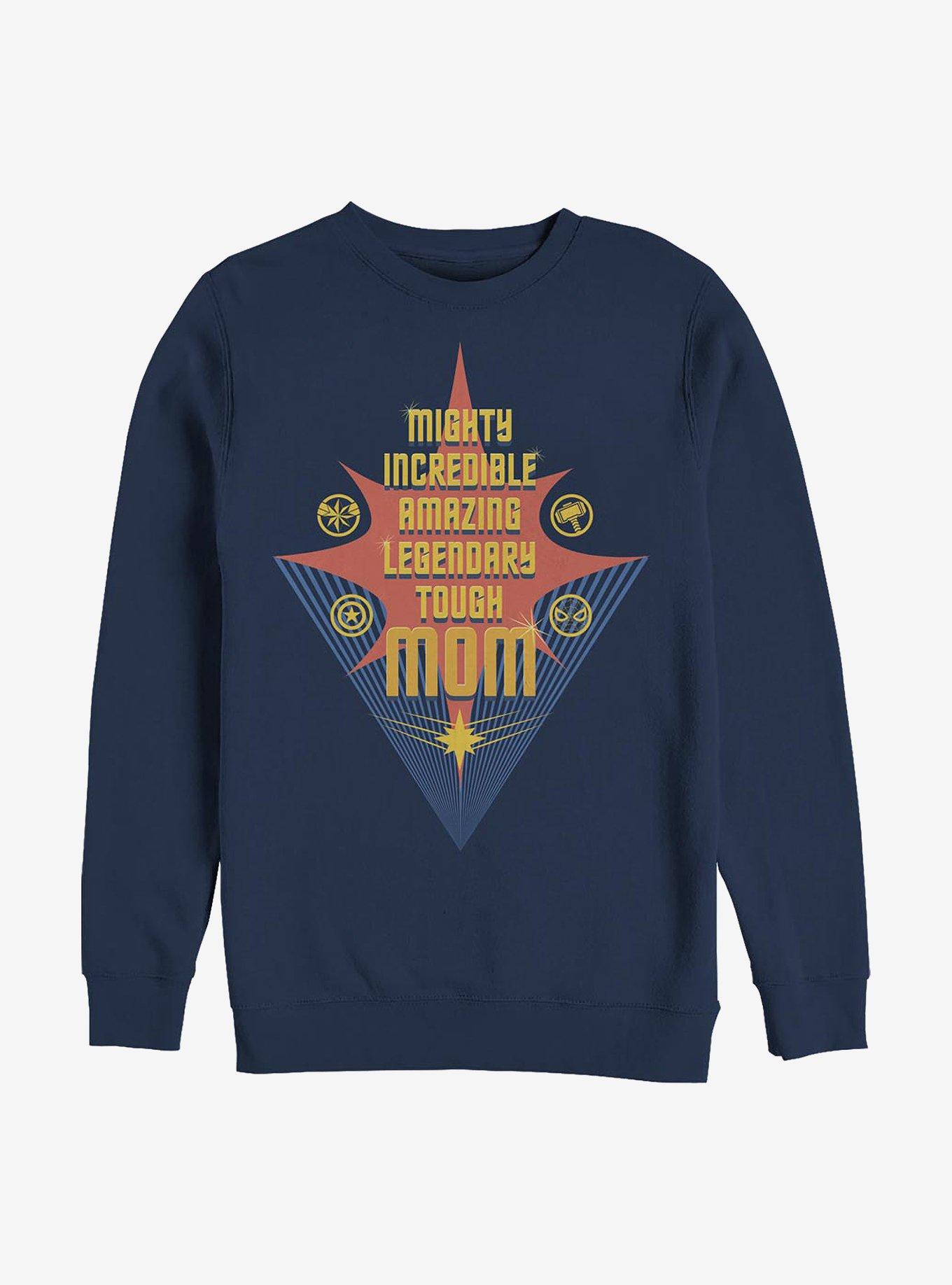 Marvel Avengers Mom List Swoosh Star Crew Sweatshirt, NAVY, hi-res