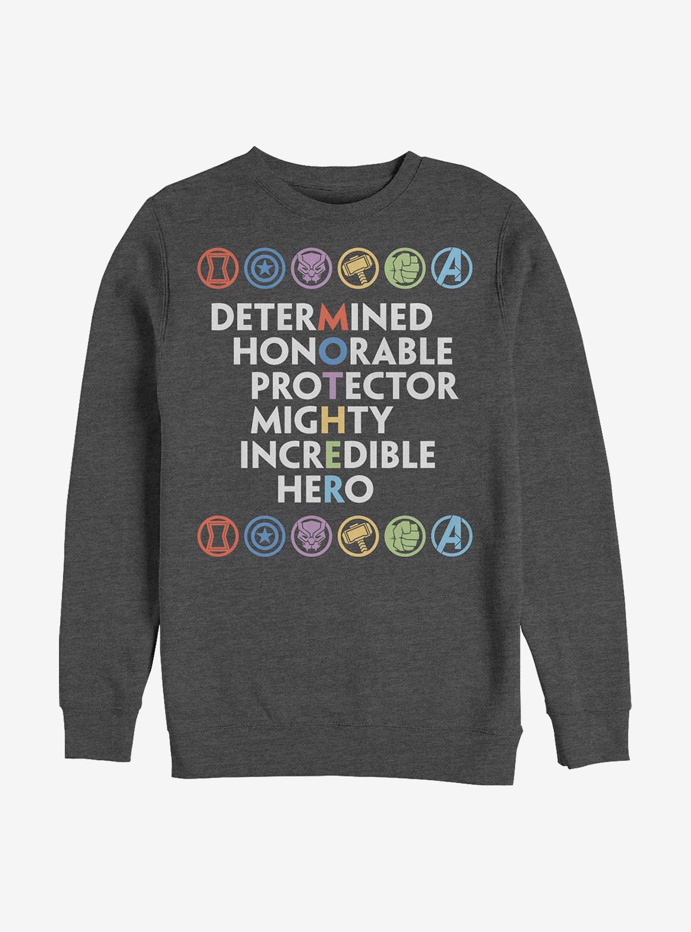 Marvel Avengers Mother Attributed Hero Crew Sweatshirt, CHAR HTR, hi-res