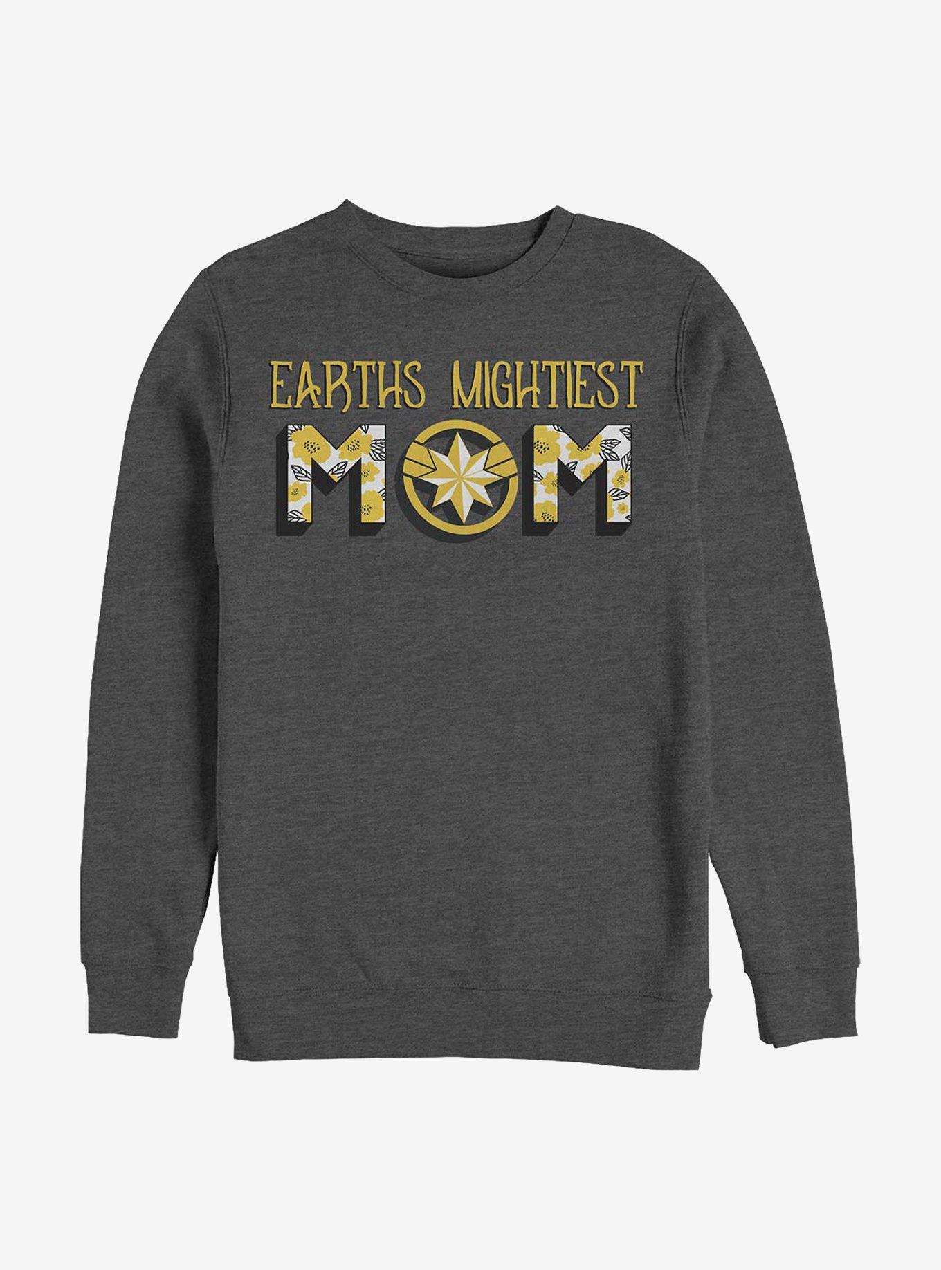 Marvel Captain Marvel Earths Mightiest Mom Crew Sweatshirt, CHAR HTR, hi-res