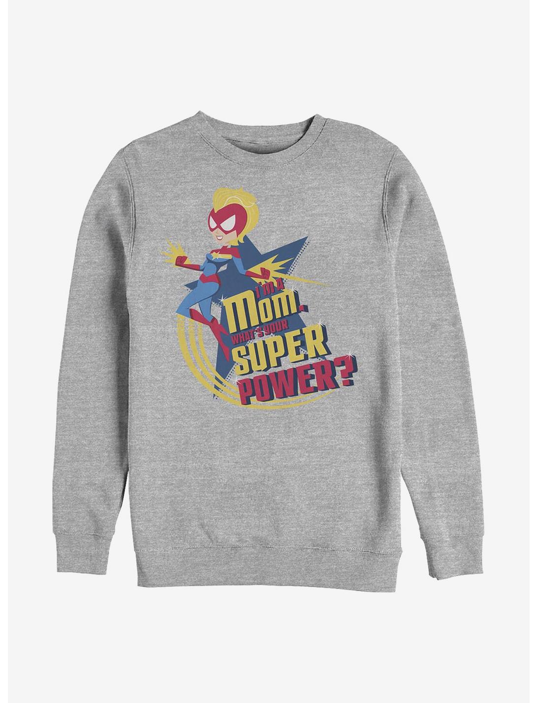 Marvel Captain Marvel Super Power Mom Crew Sweatshirt, ATH HTR, hi-res