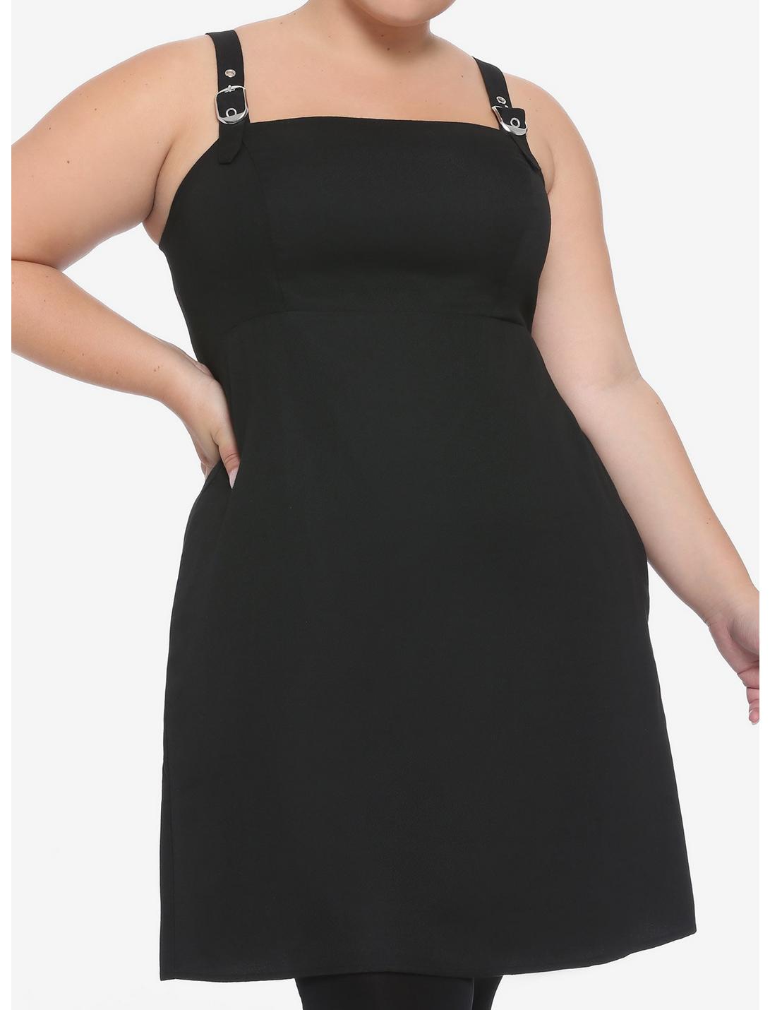 Black Buckle Strap Pinafore Dress Plus Size, BLACK, hi-res