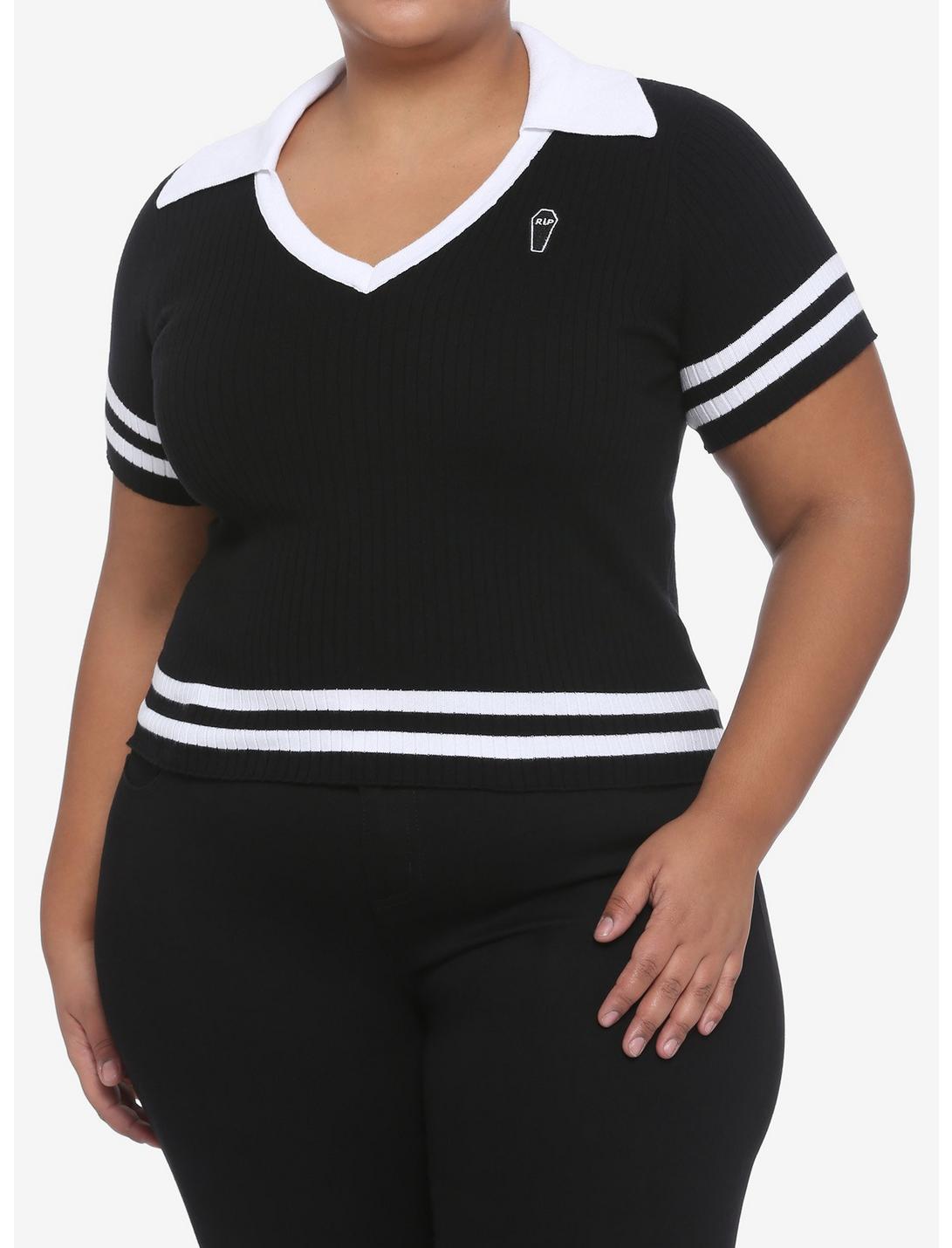 Black & White Coffin Crop Girls Polo Shirt Plus Size, BLACK, hi-res