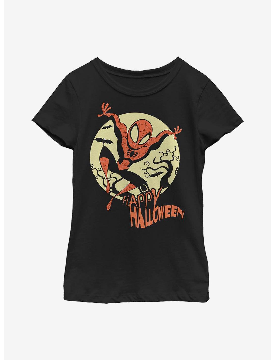 Marvel Spider-Man Halloween Moon Youth Girls T-Shirt, BLACK, hi-res