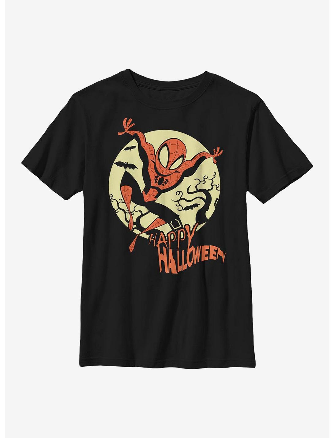 Marvel Spider-Man Halloween Moon Youth T-Shirt, BLACK, hi-res