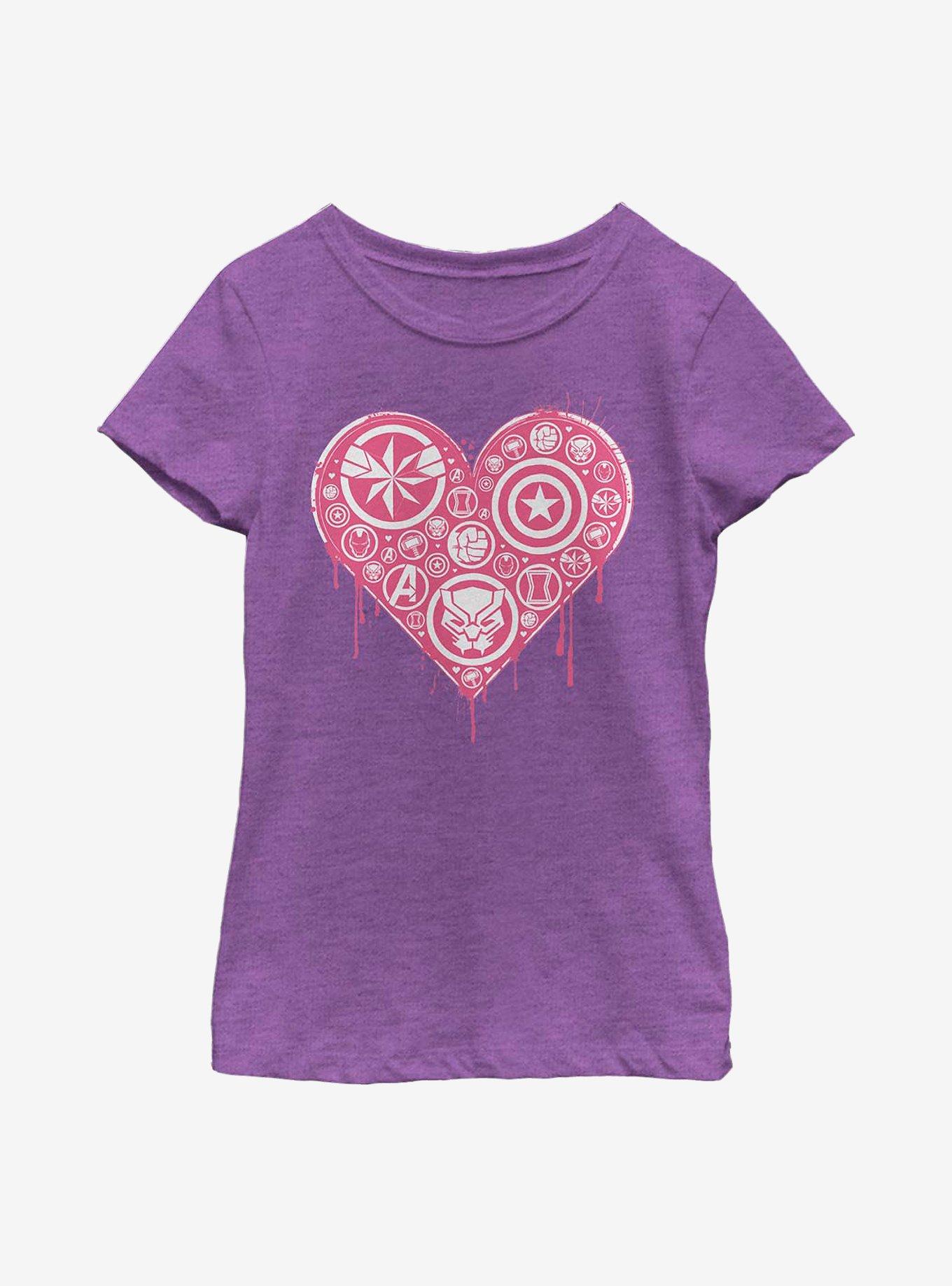 Marvel Avengers Heart Emblems Youth Girls T-Shirt, PURPLE BERRY, hi-res