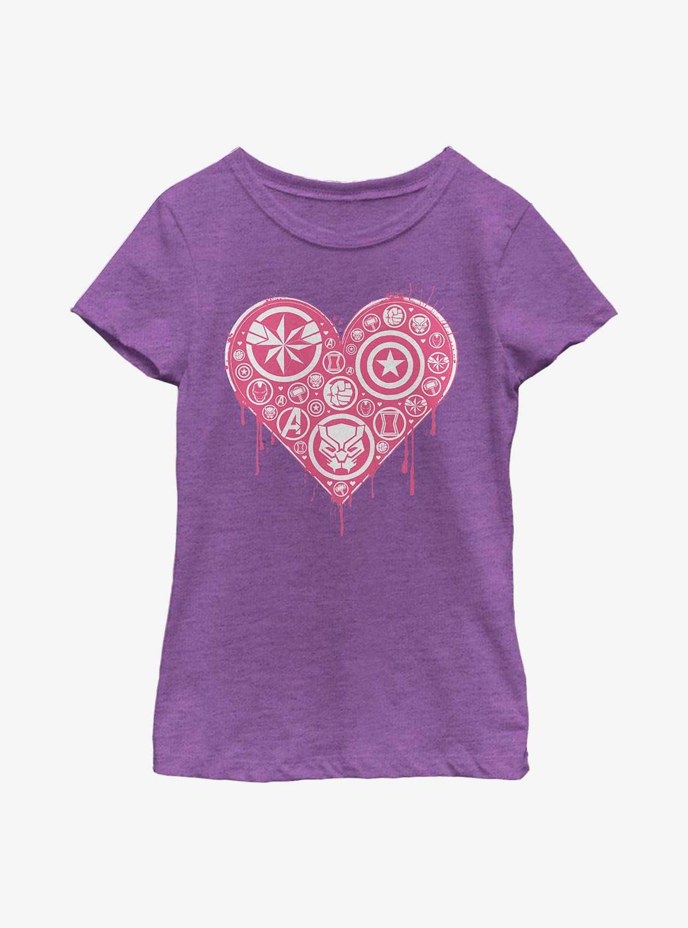 Marvel Avengers Heart Emblems Youth Girls T-Shirt, , hi-res