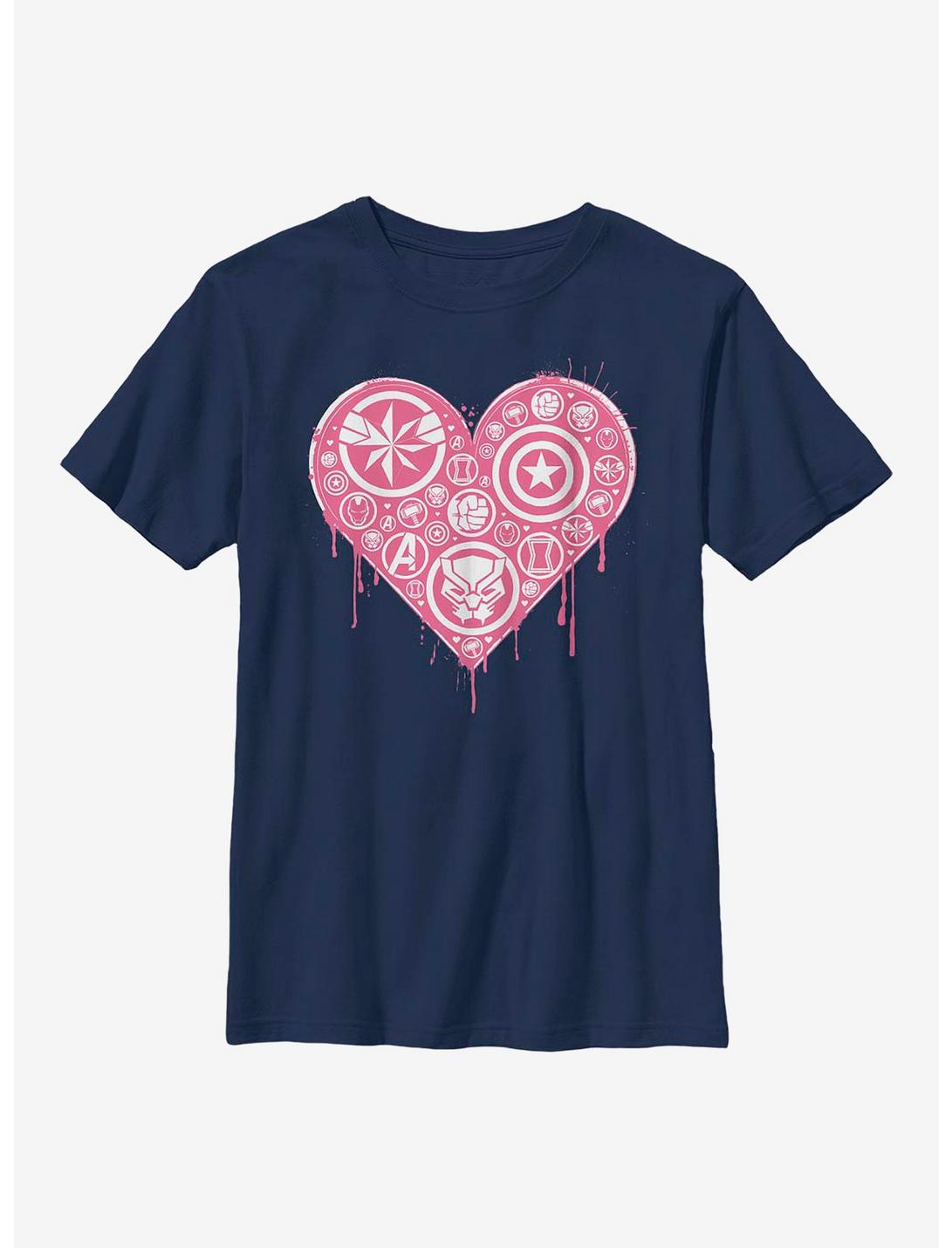 Marvel Avengers Heart Emblems Youth T-Shirt, NAVY, hi-res
