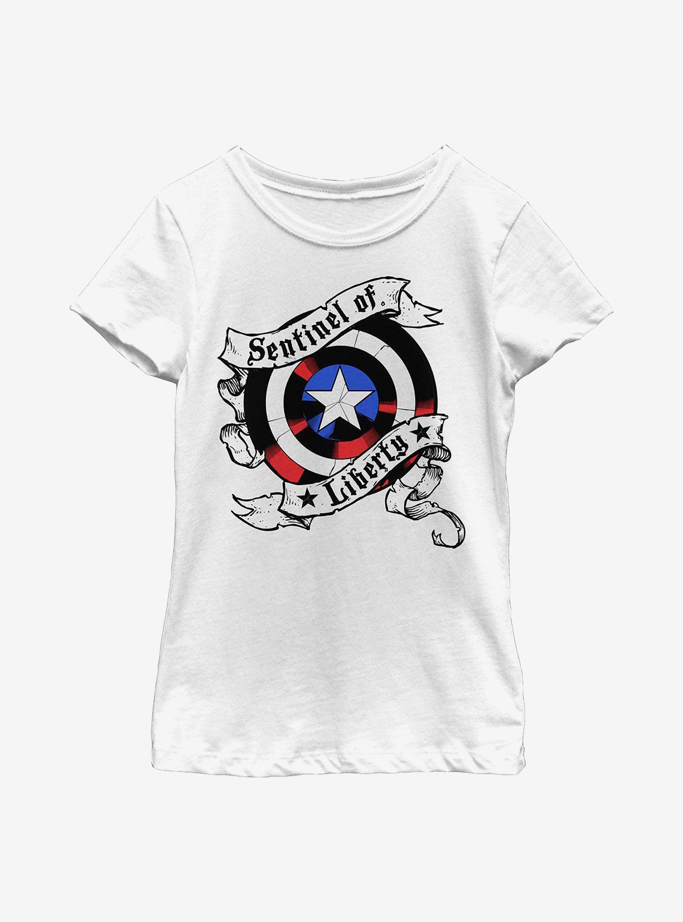 Marvel Captain America Sentinel Shield Youth Girls T-Shirt, WHITE, hi-res