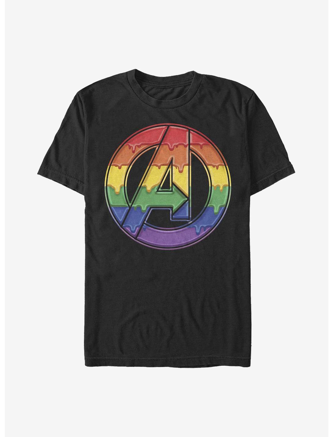 Marvel Avengers Dripping Rainbow Logo T-Shirt, BLACK, hi-res