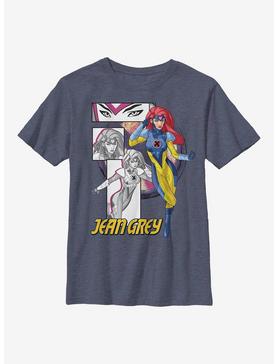 Marvel X-Men Jean Grey Panels Youth T-Shirt, NAVY HTR, hi-res