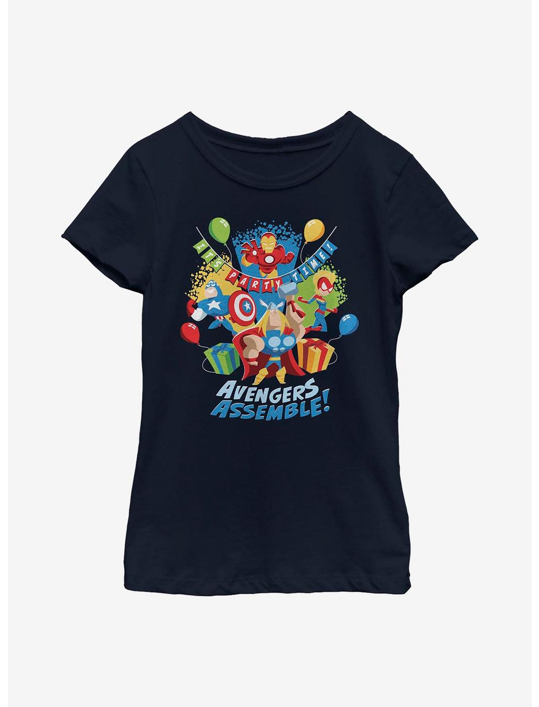 Marvel Avengers Birthday Assemble Youth Girls T-Shirt, NAVY, hi-res