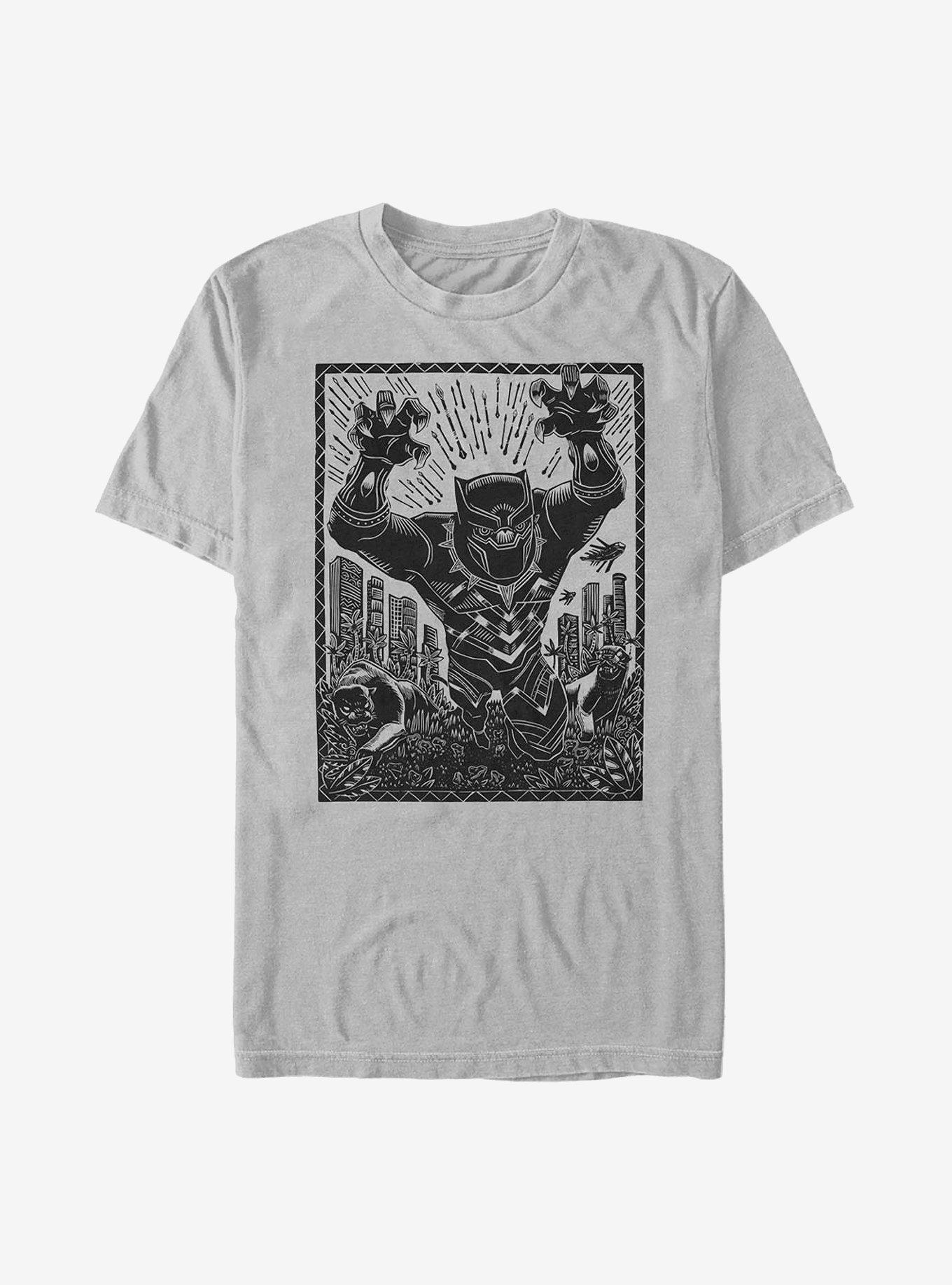 Marvel Black Panther Stencil T-Shirt - SILVER | BoxLunch