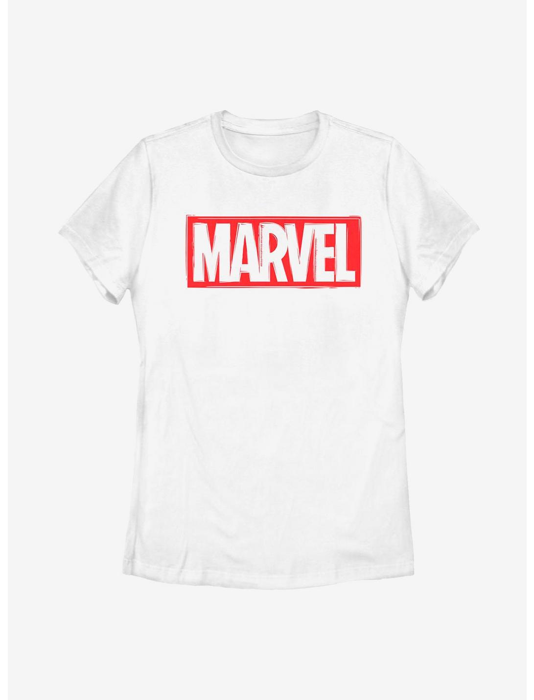 Marvel Logo Linocut Womens T-Shirt, WHITE, hi-res
