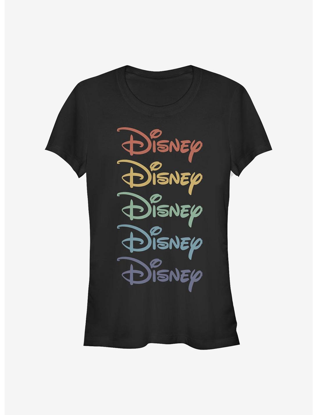 Disney Classic Logo Rainbow Stacked Girls T-Shirt, BLACK, hi-res