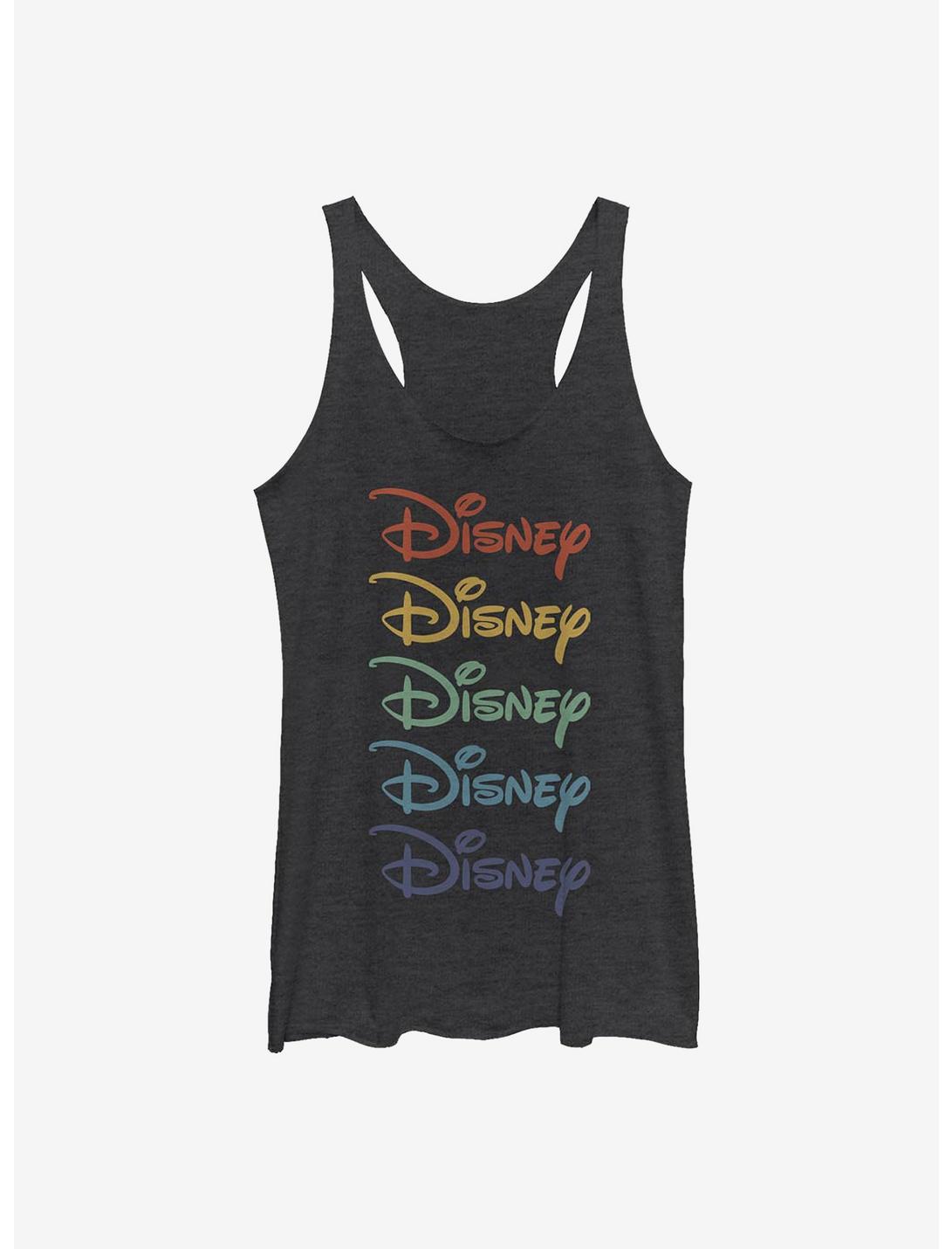 Disney Classic Rainbow Stacked Logo Girls Tank, BLK HTR, hi-res