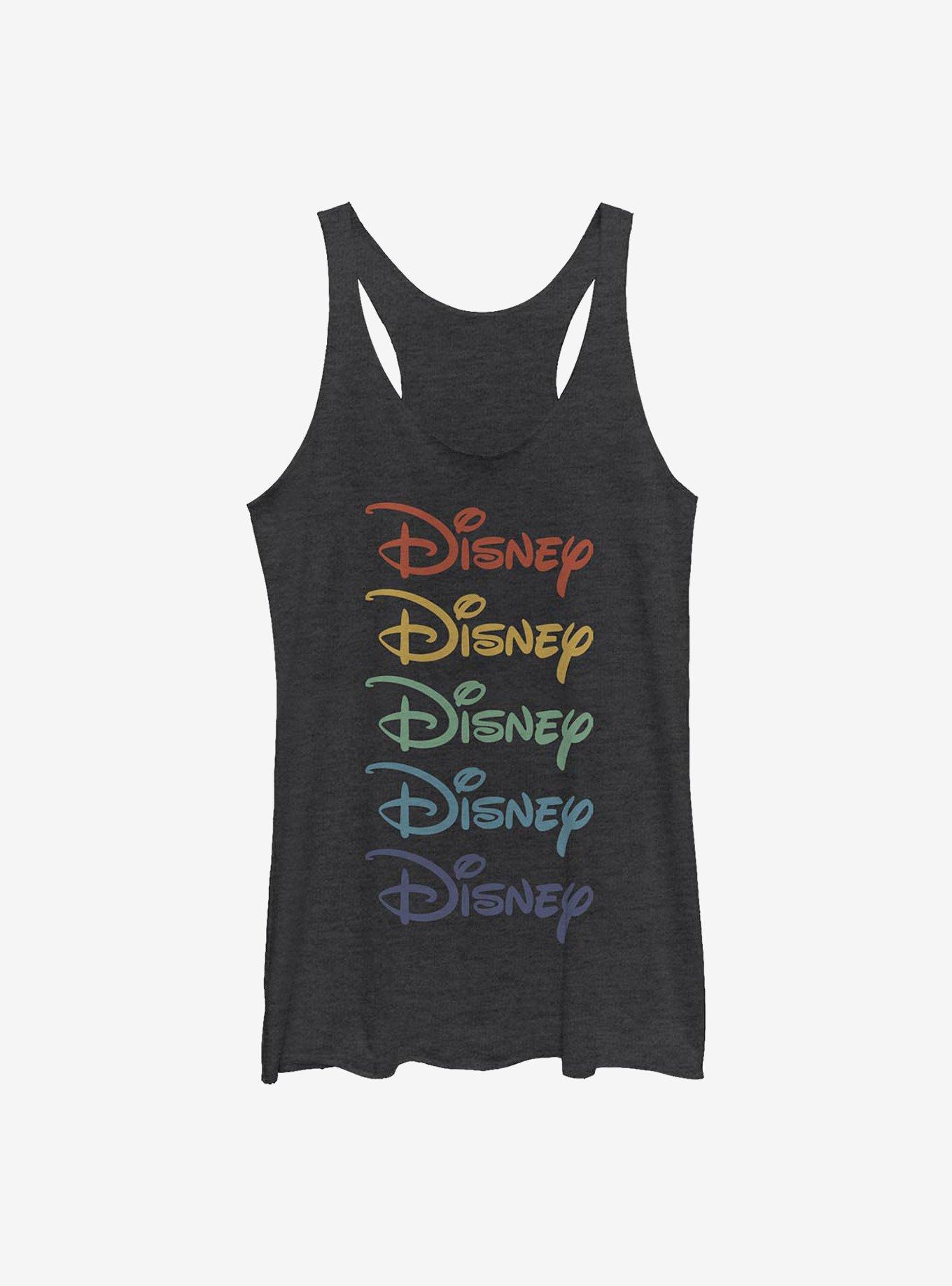 Disney Classic Rainbow Stacked Logo Girls Tank, BLK HTR, hi-res