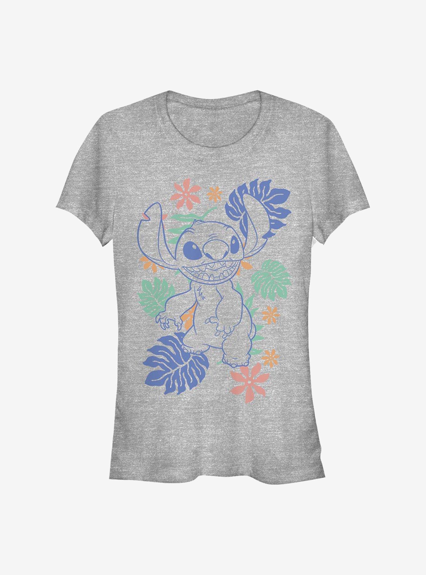 Disney Lilo & Stitch Retro Tropical Tonal Stitch Girls T-Shirt, ATH HTR, hi-res