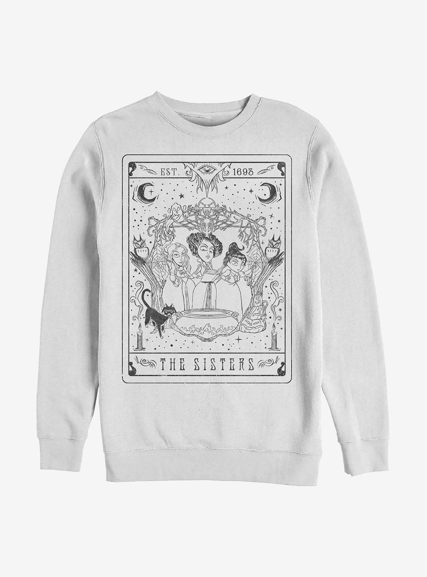 Disney Hocus Pocus The Sisters Tarot Crew Sweatshirt, WHITE, hi-res