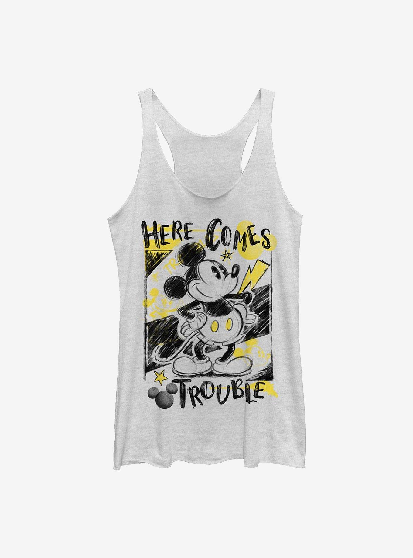 Disney Mickey Mouse Trouble Comes Girls Tank, WHITE HTR, hi-res