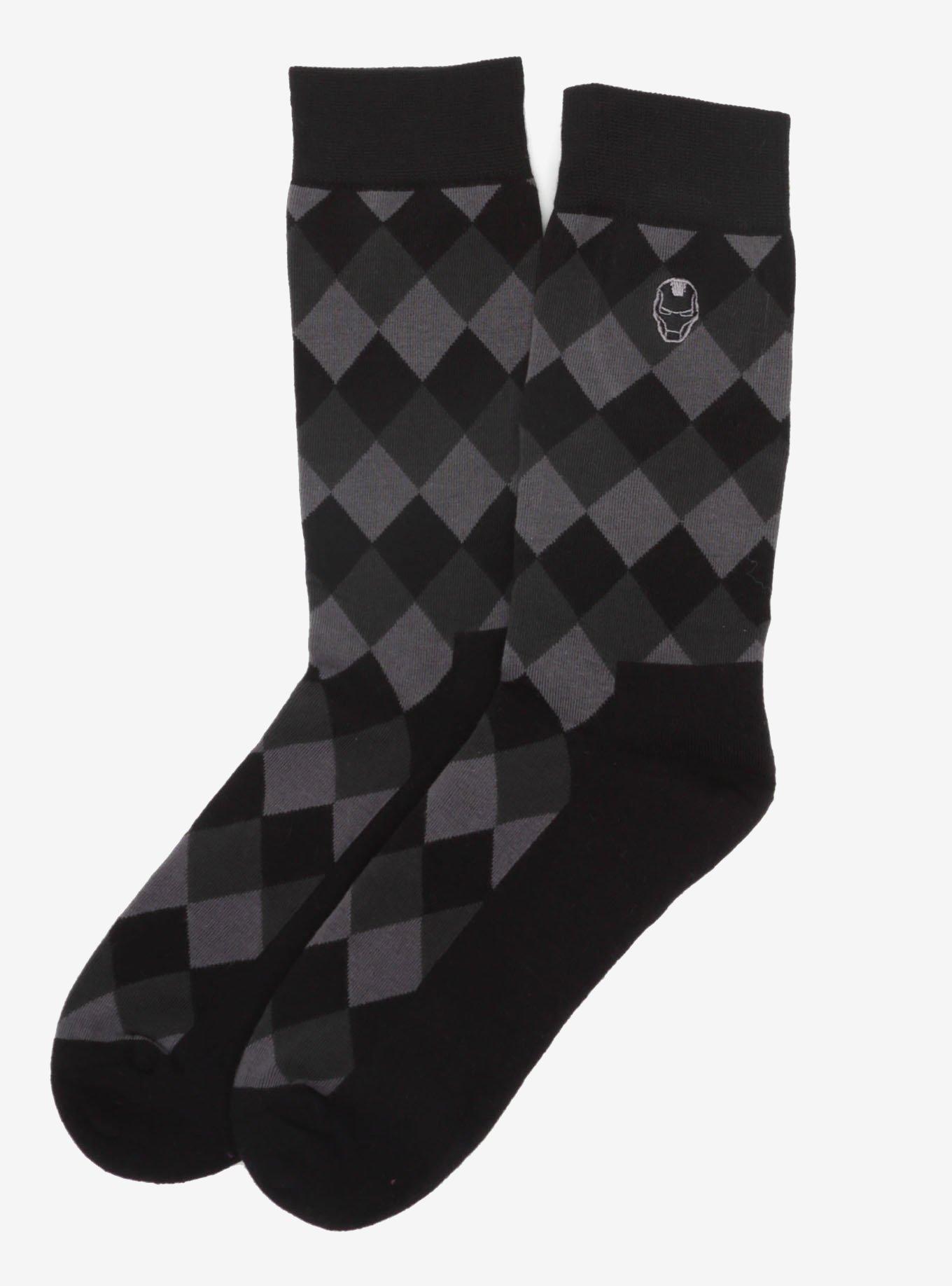 Marvel Iron Man Argyle Black Socks, , hi-res