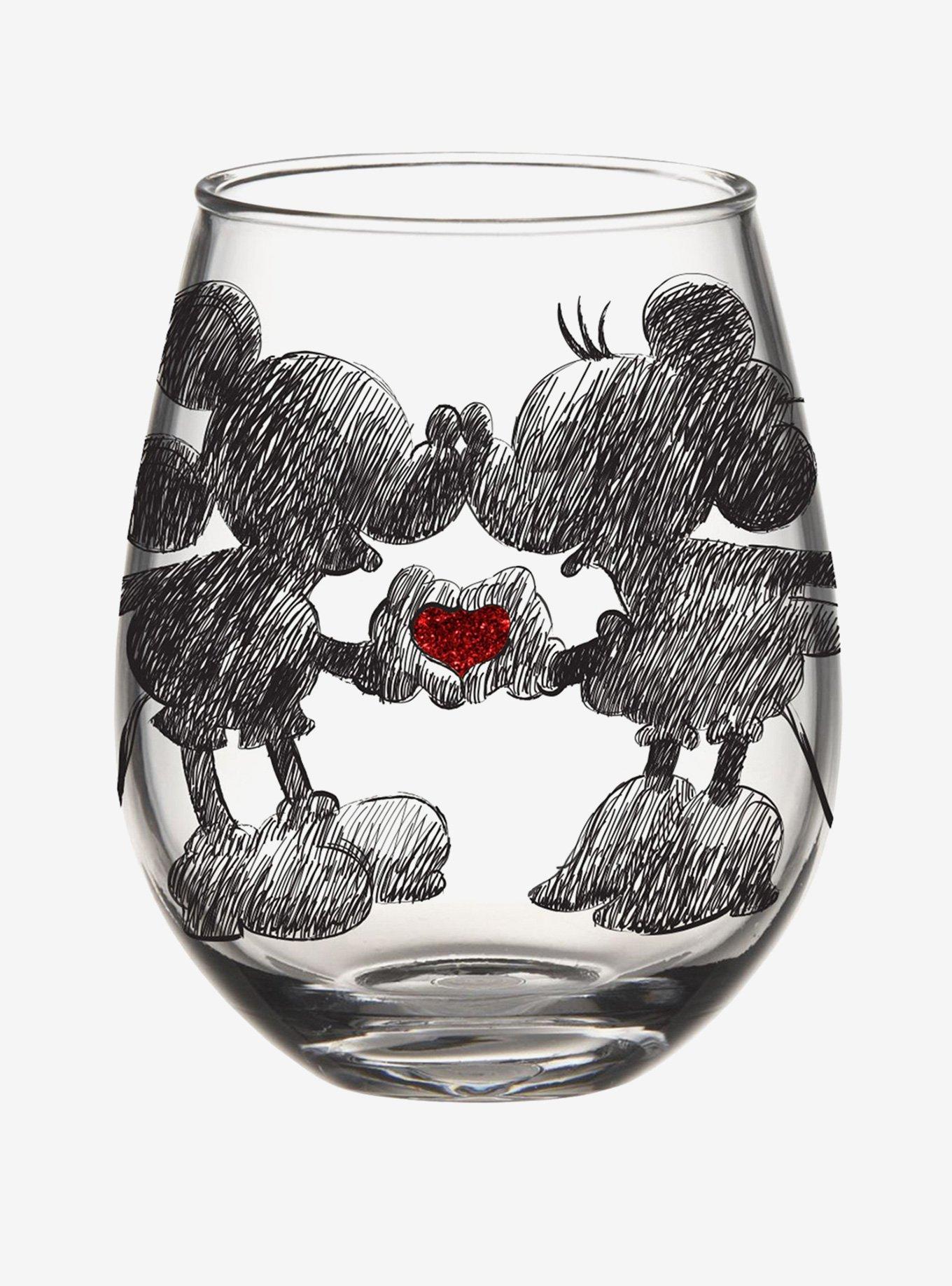 Disney Mickey Mouse Minnie Mouse Heart Stemless Wine Glass, , hi-res
