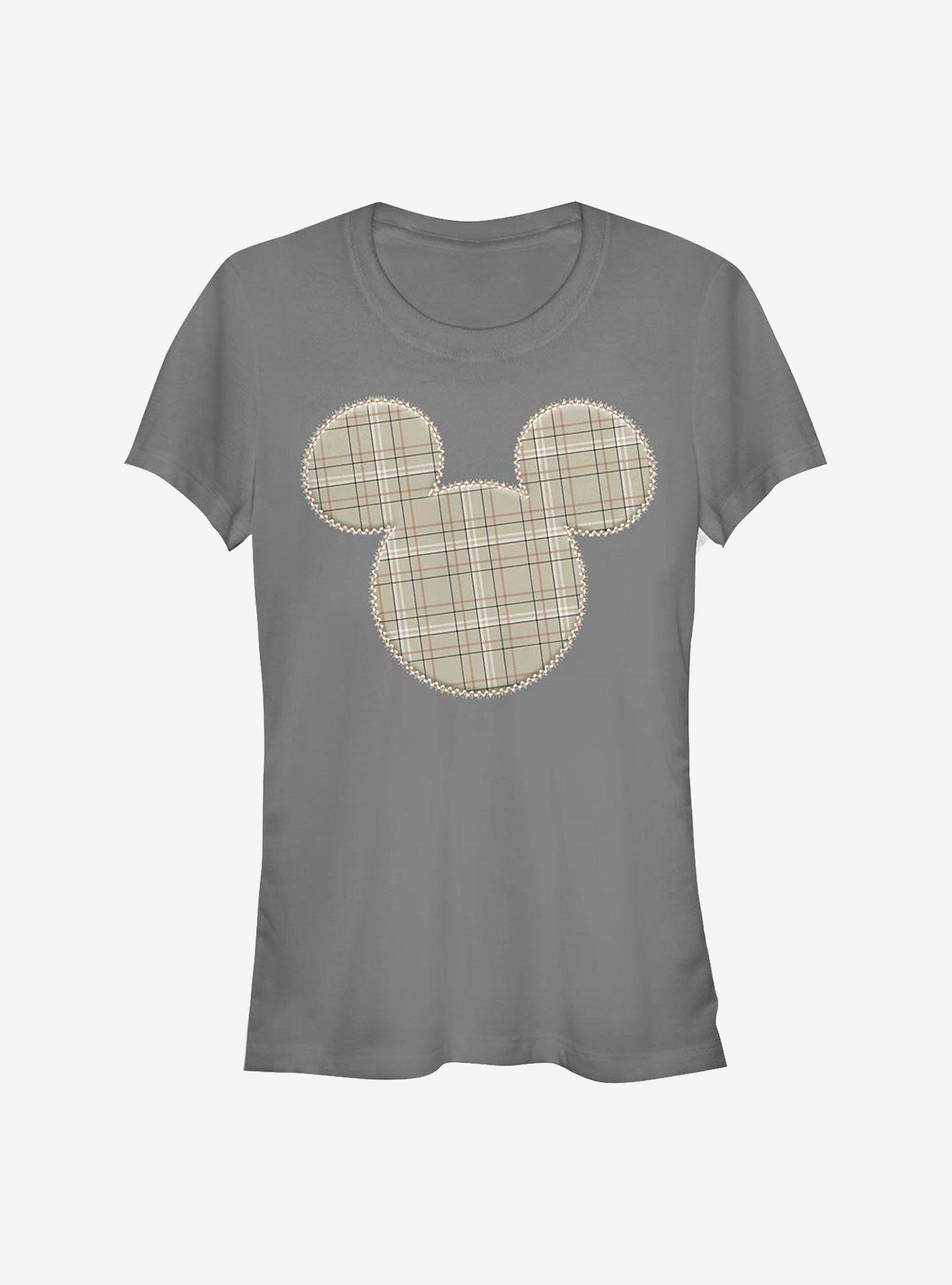 Disney Mickey Mouse Plaid Patch Mickey Girls T-Shirt, CHARCOAL, hi-res