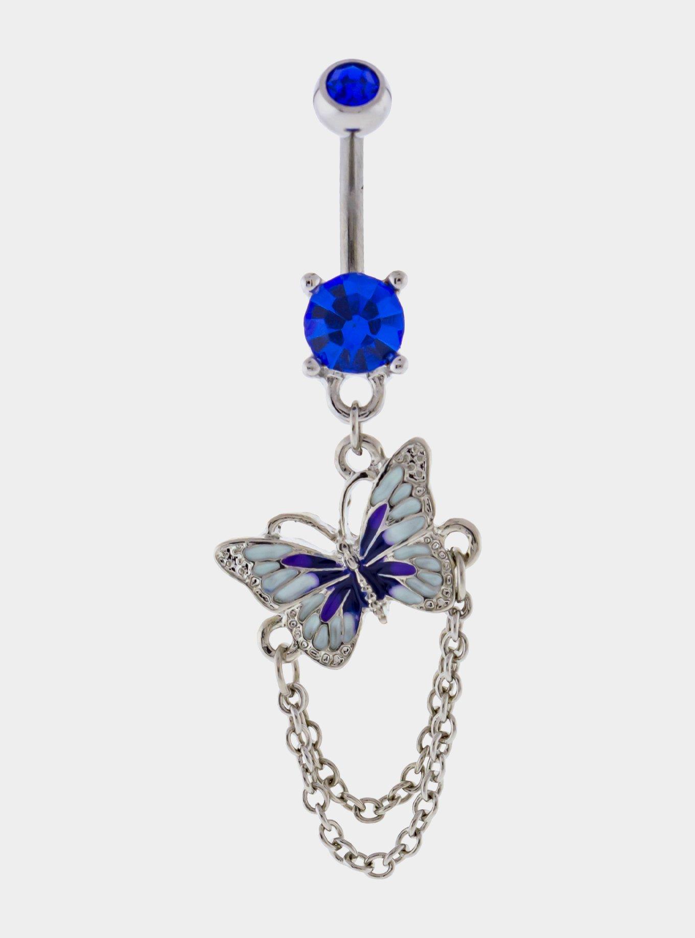 14G Steel Butterfly Chain Navel Barbell, , hi-res