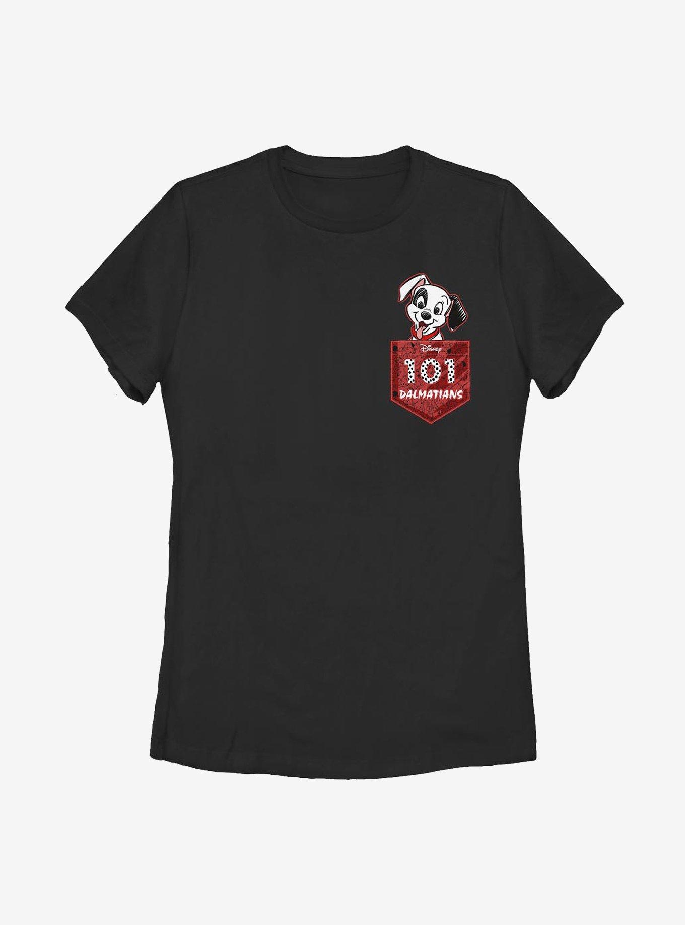 Disney 101 Dalmatians Faux Pocket Puppy Womens T-Shirt, BLACK, hi-res