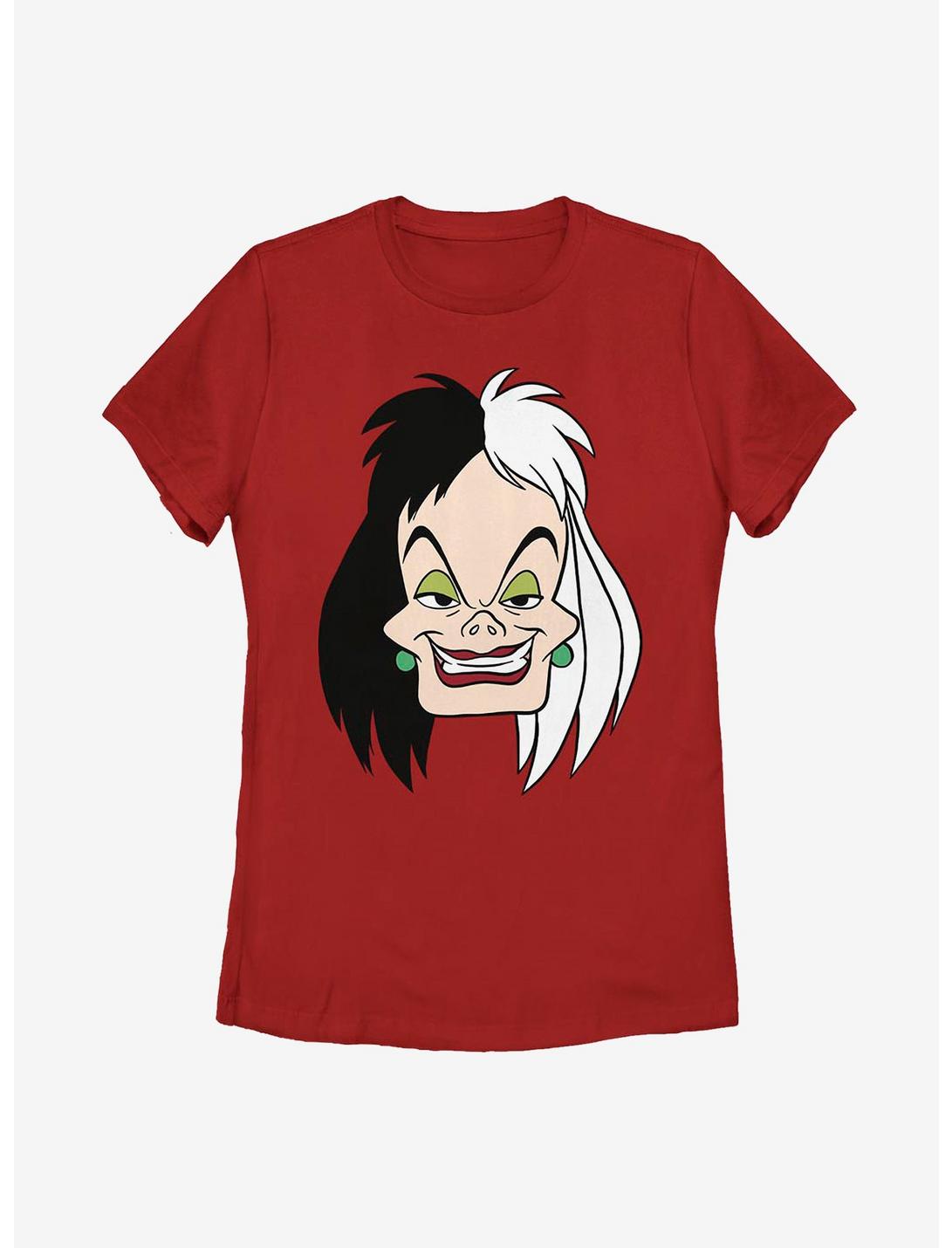 Disney 101 Dalmatians Cruella Big Face Womens T-Shirt, RED, hi-res