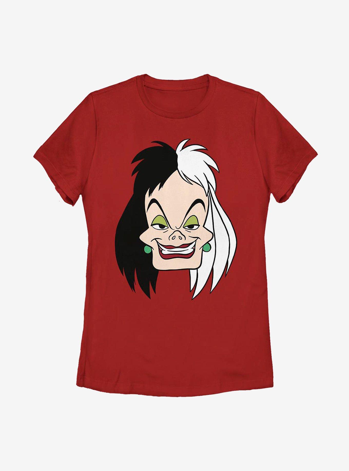 Disney 101 Dalmatians Cruella Big Face Womens T-Shirt, RED, hi-res
