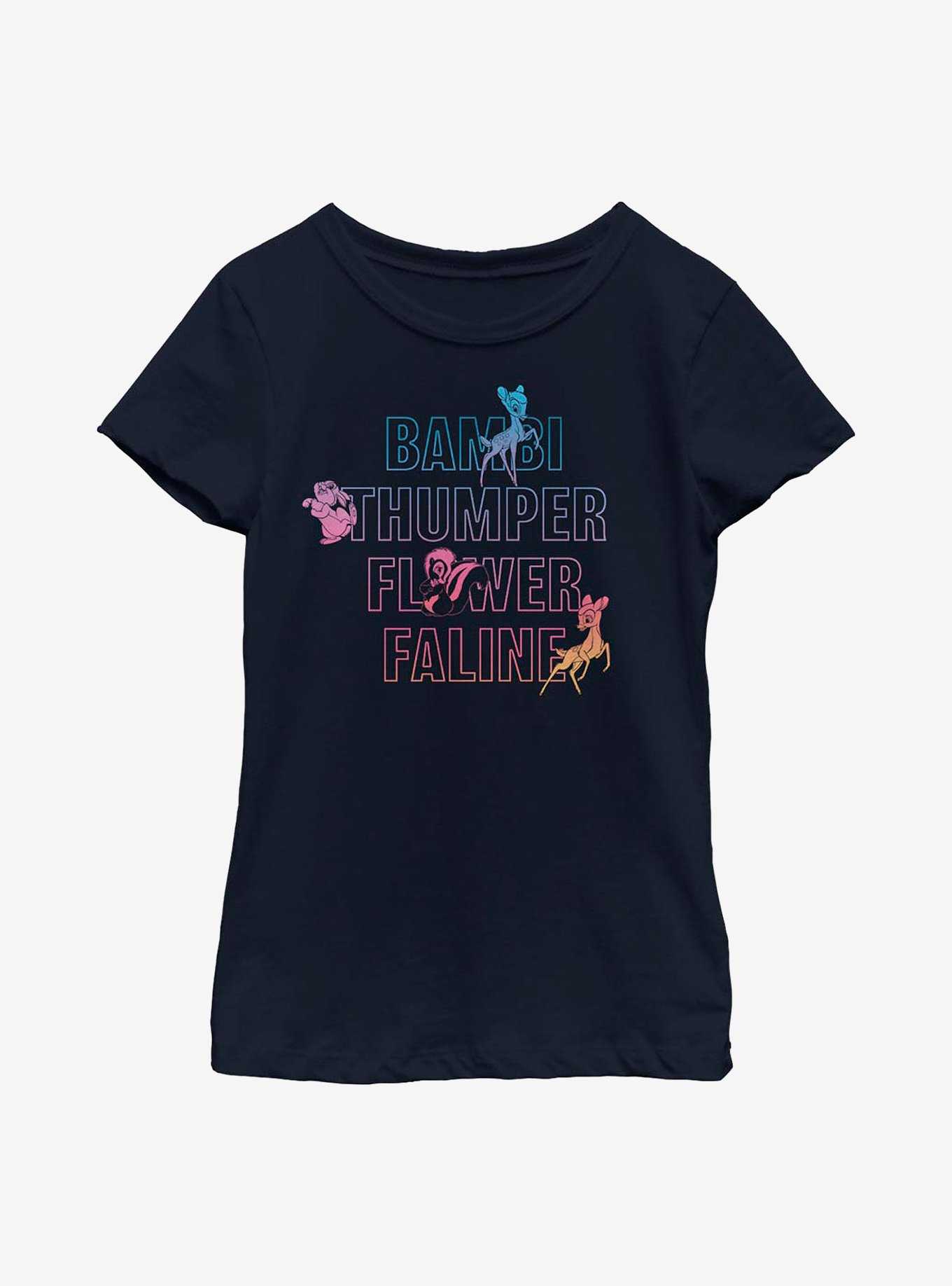 Disney Bambi Characters Names Stacked Youth Girls T-Shirt, , hi-res