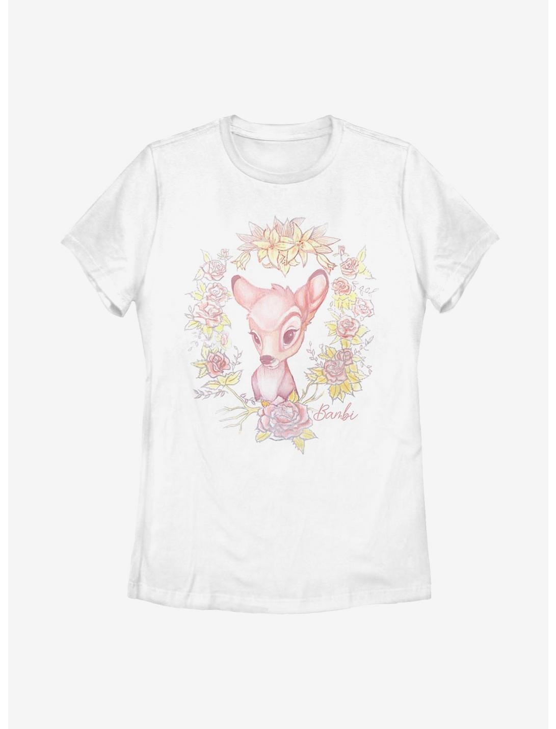 Disney Bambi Watercolor Floral Womens T-Shirt, WHITE, hi-res
