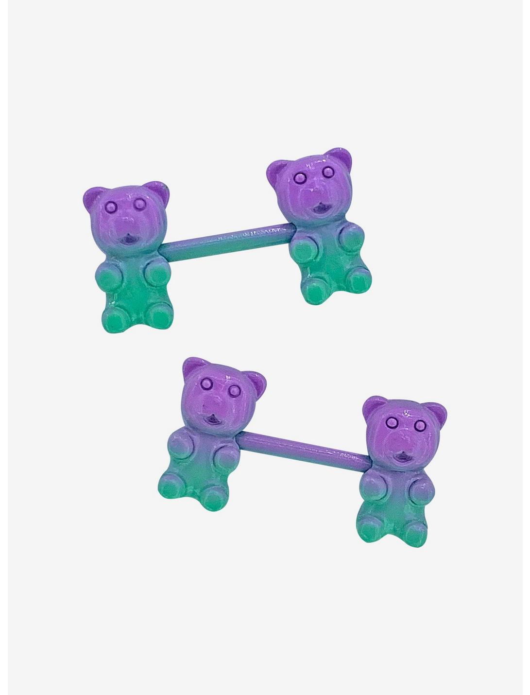 14G Steel Purple Green Candy Bear Nipple Barbell 2 Pack, , hi-res