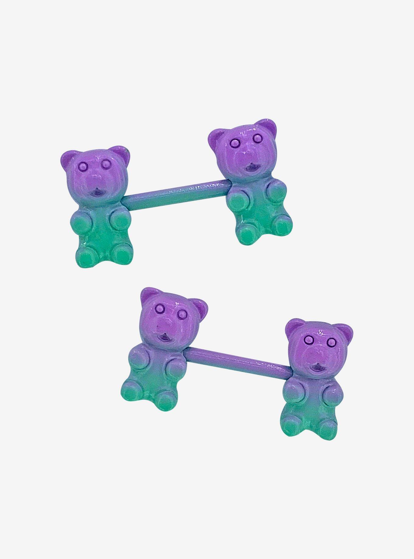 14G Steel Purple Green Candy Bear Nipple Barbell 2 Pack, , hi-res