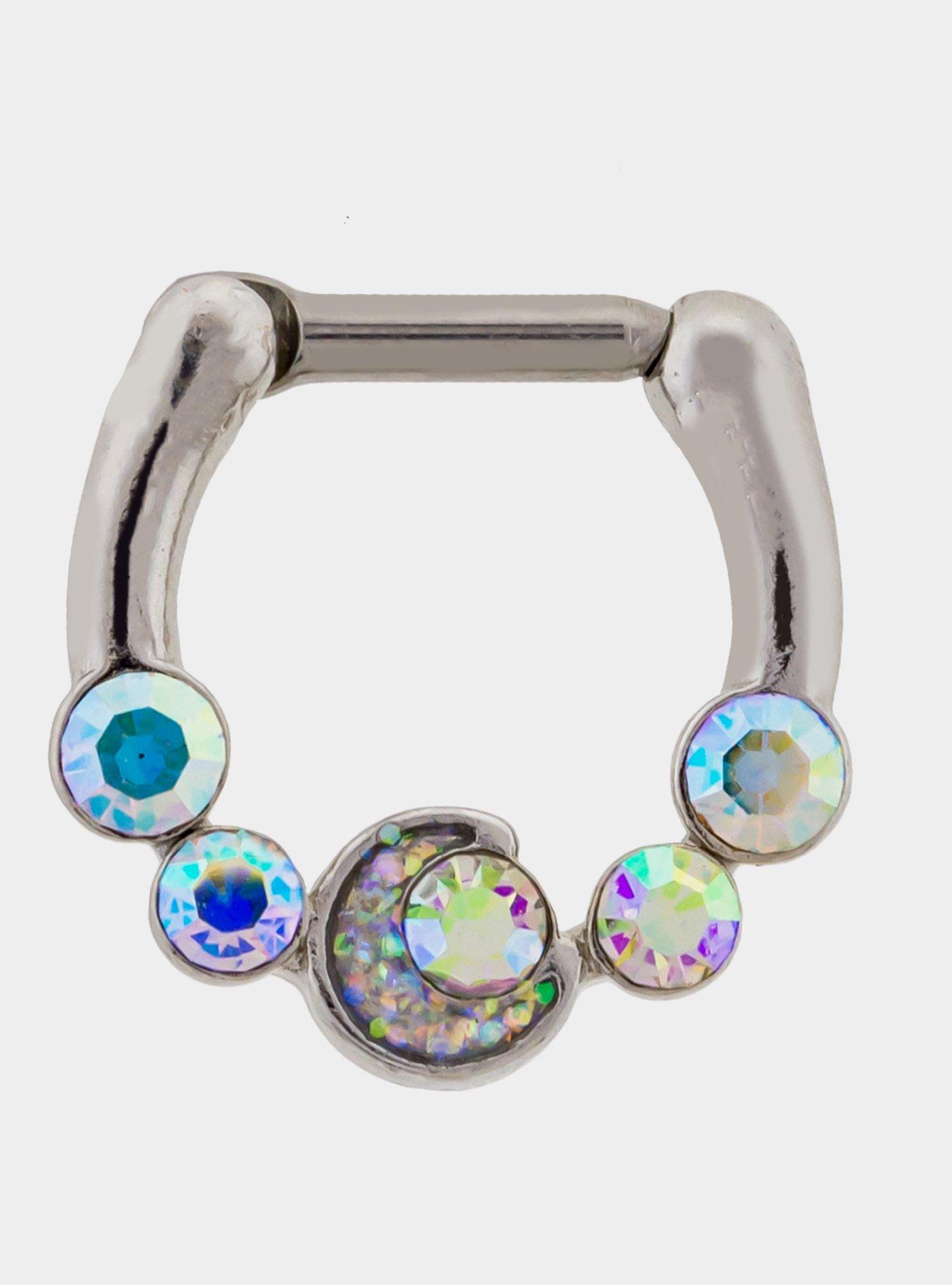Steel Iridescent Crescent Moon Septum Clicker, MULTI, hi-res