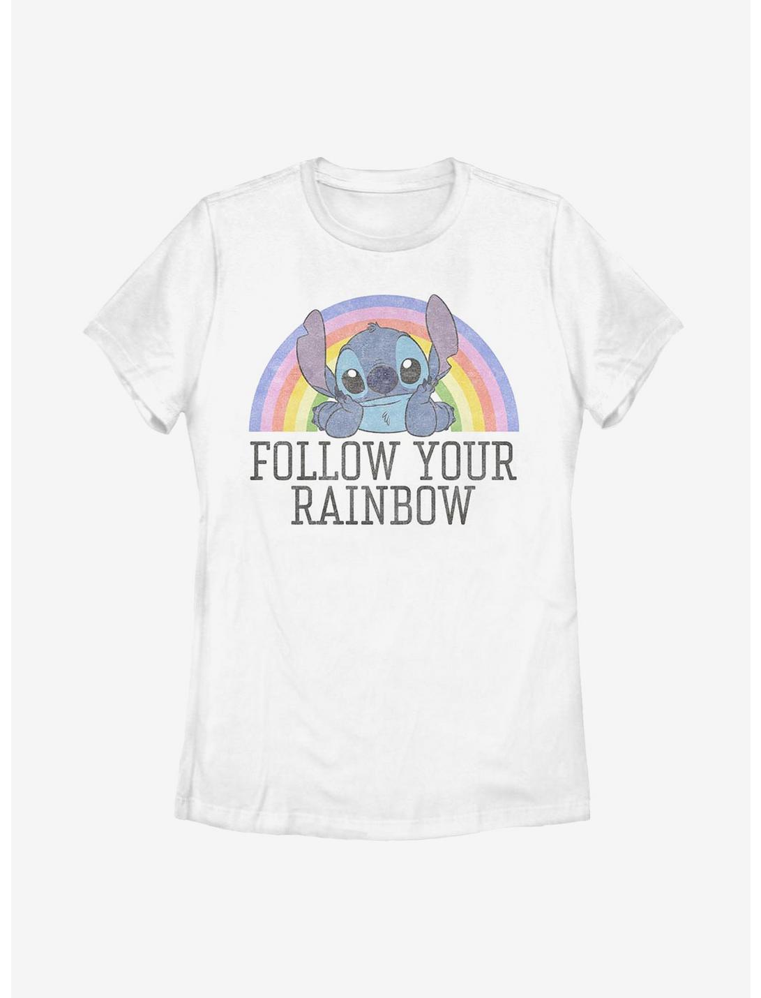 Disney Lilo And Stitch Follow Your Rainbow Womens T-Shirt, WHITE, hi-res