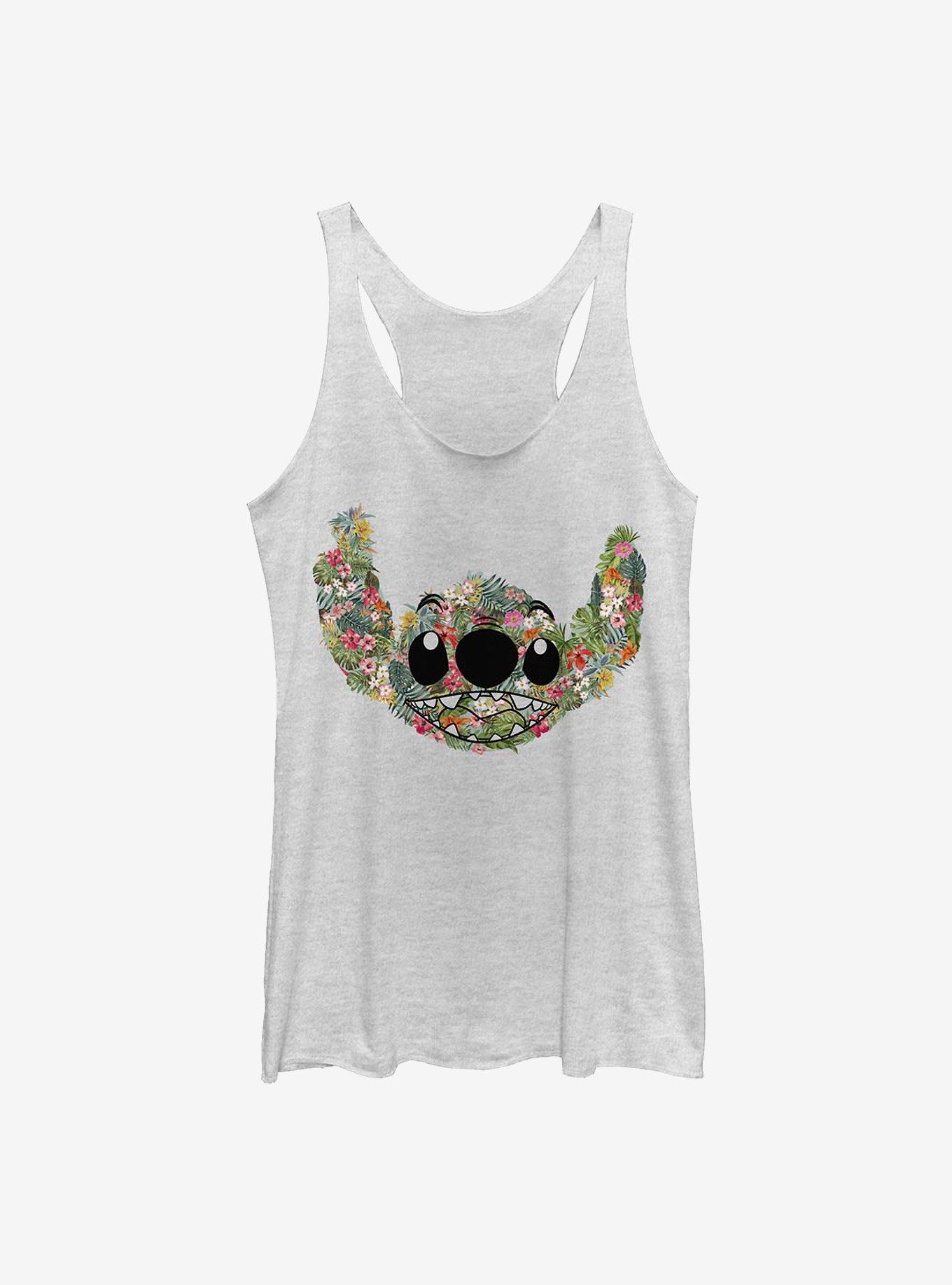 Disney Lilo And Stitch Floral Womens Tank Top, WHITE HTR, hi-res