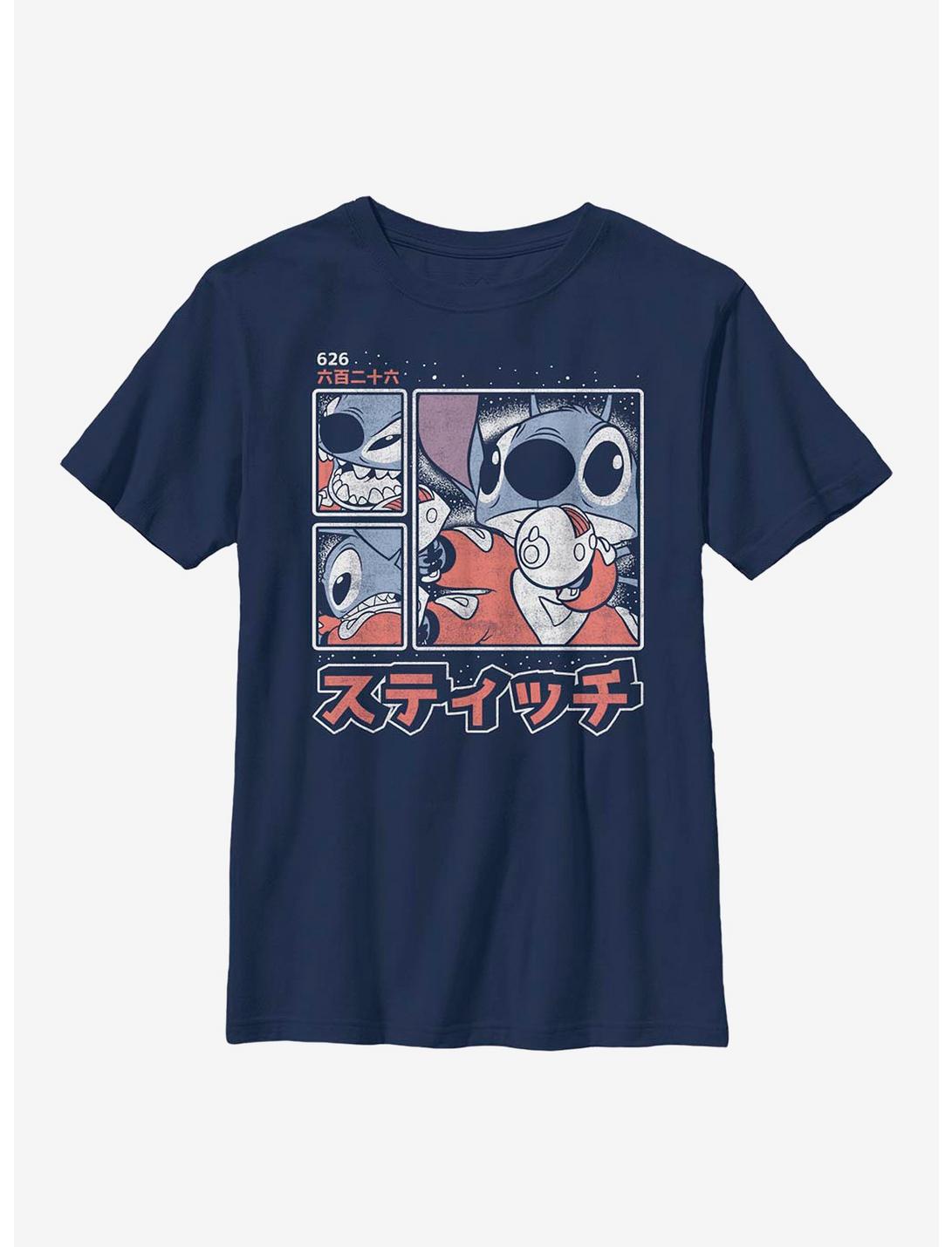 Disney Lilo And Stitch Japanese Text Youth T-Shirt, NAVY, hi-res