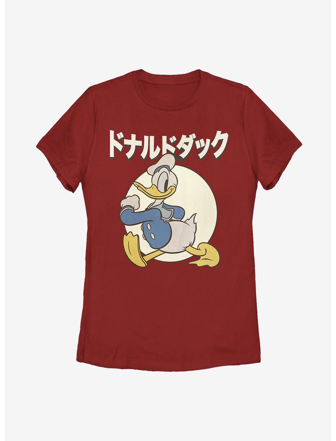 Disney Donald Duck Japanese Text Womens T-Shirt, RED, hi-res