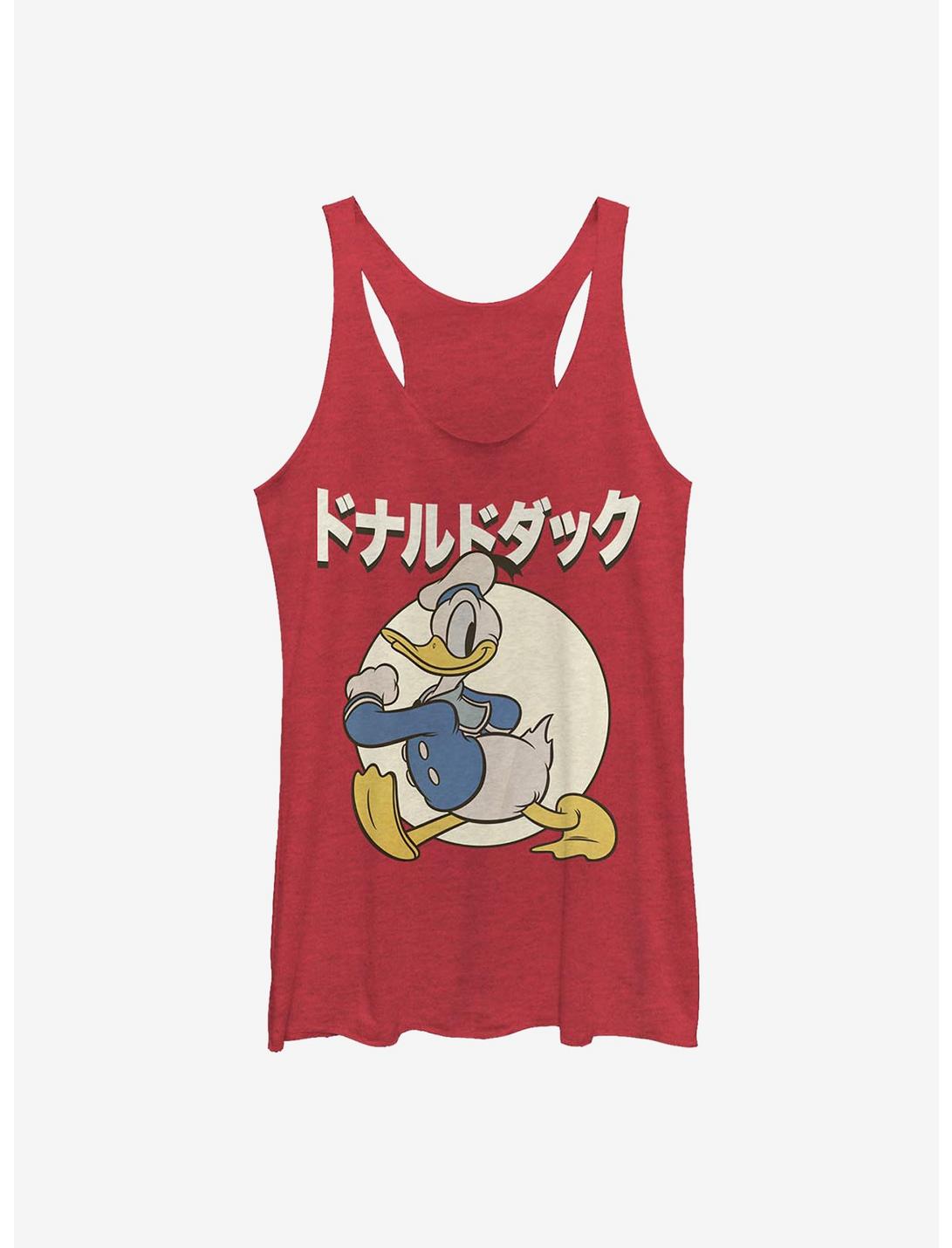 Disney Donald Duck Japanese Text Womens Tank Top, RED HTR, hi-res