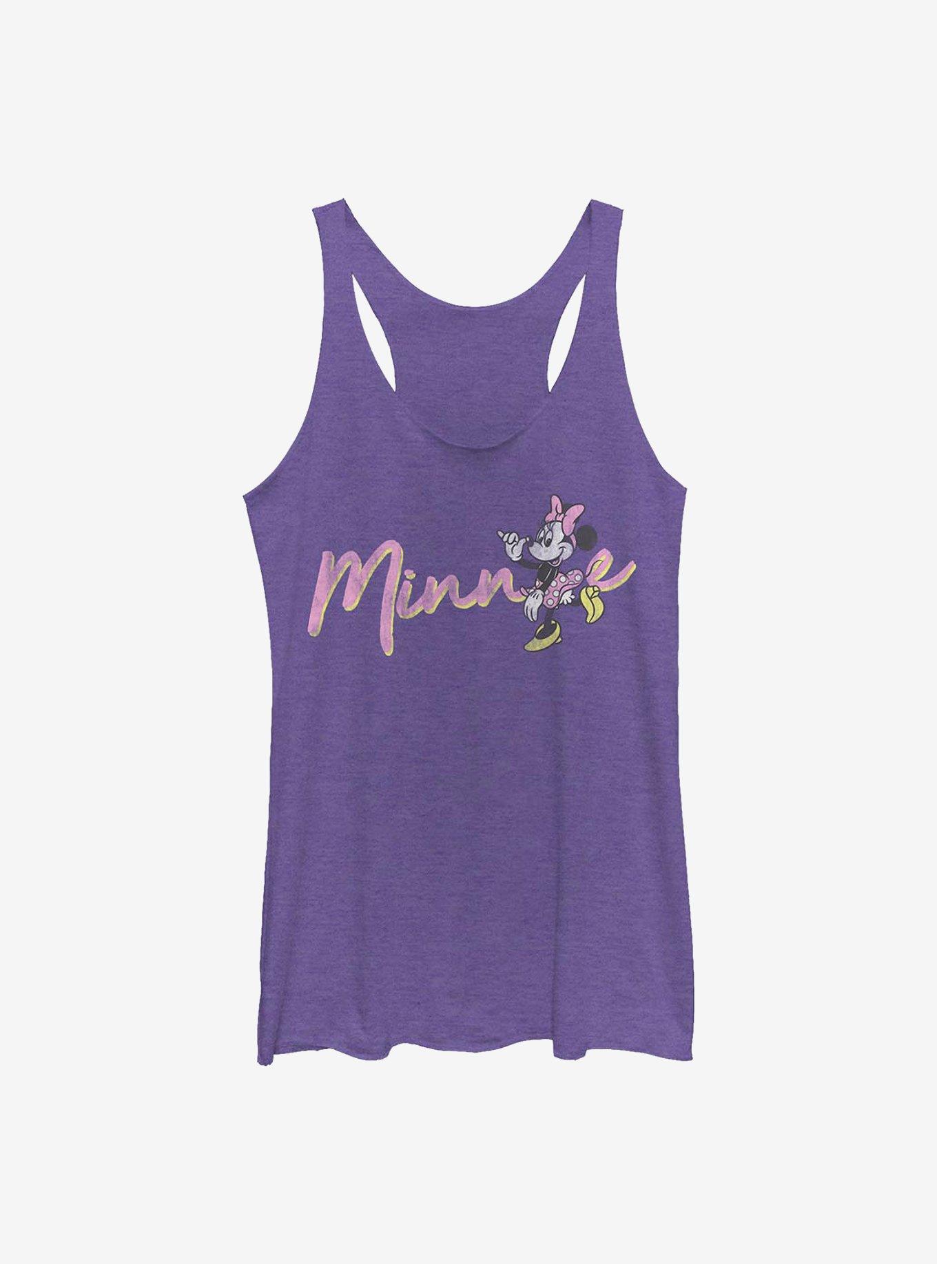 Disney Minnie Mouse Pink Script Womens Tank Top, PUR HTR, hi-res