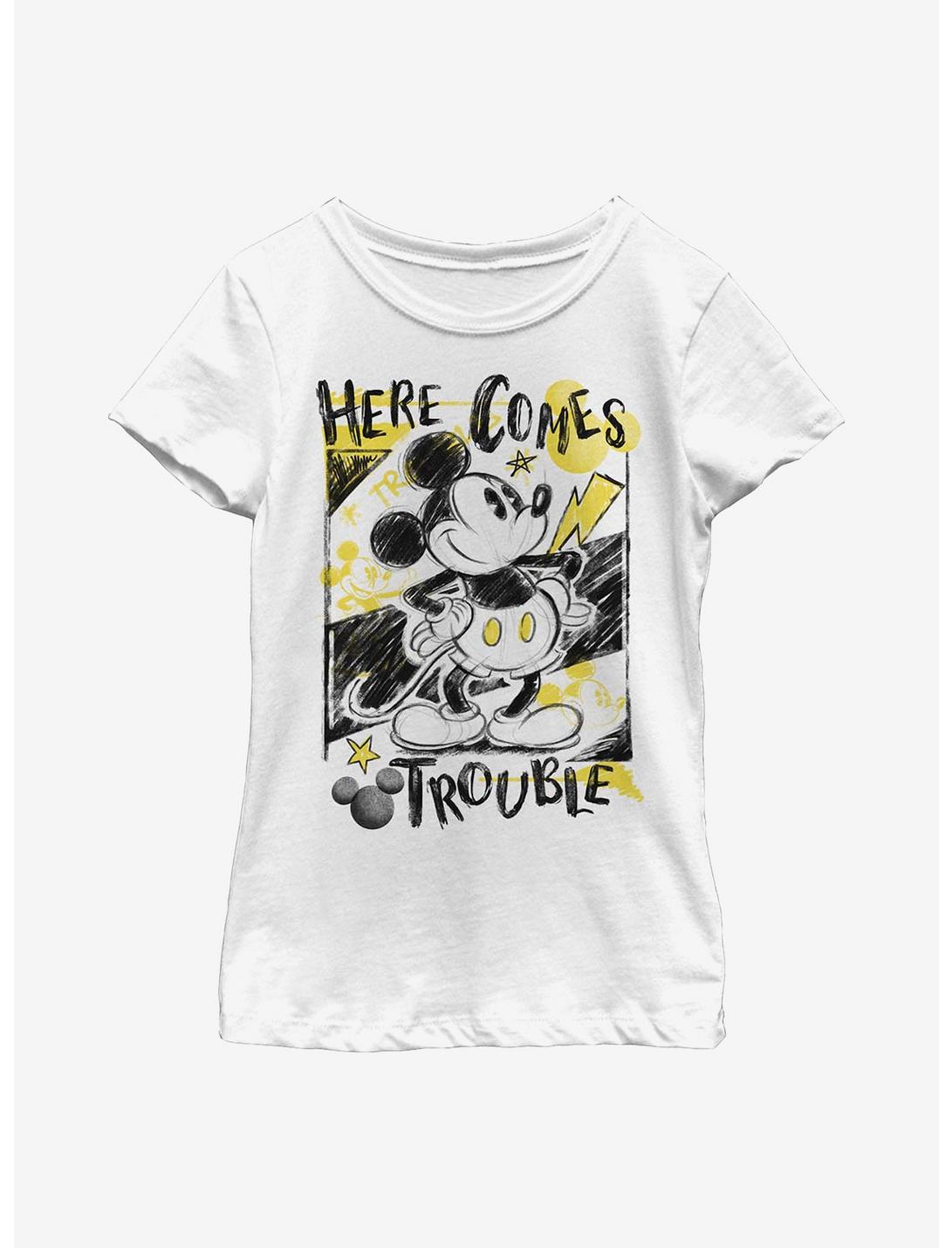 Disney Mickey Mouse Trouble Comes Youth Girls T-Shirt, WHITE, hi-res