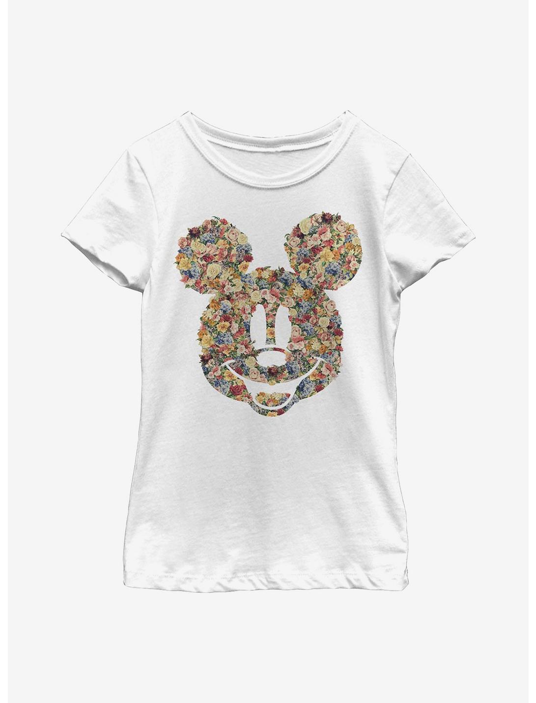 Disney Mickey Mouse Floral Mickey Youth Girls T-Shirt, WHITE, hi-res
