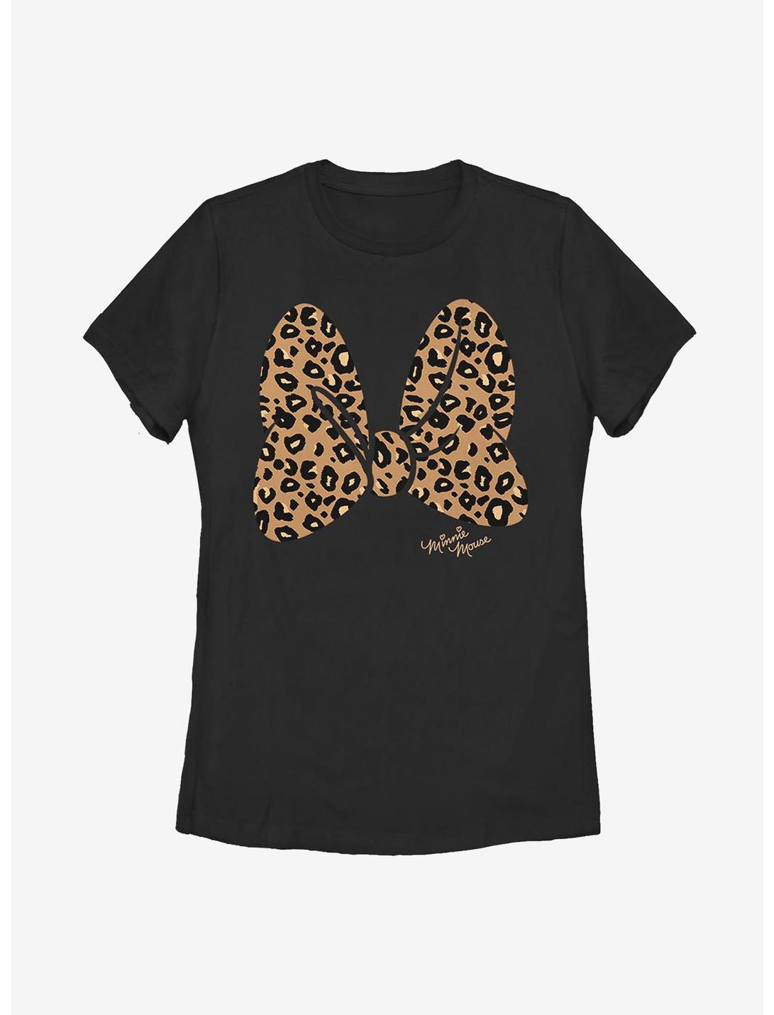 Disney Minnie Mouse Animal Print Bow Womens T-Shirt, BLACK, hi-res
