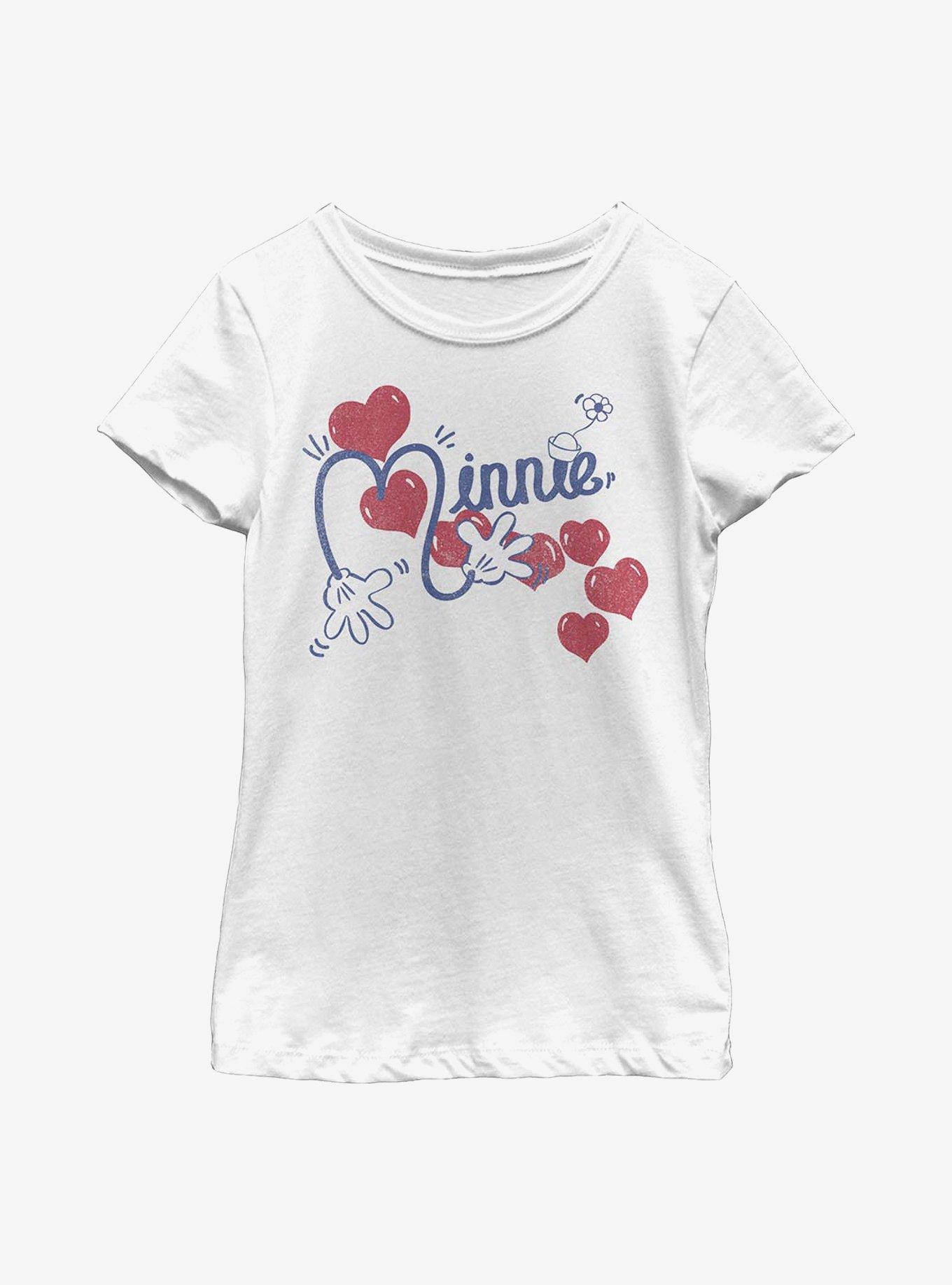 Disney Minnie Mouse Hearts Script Youth Girls T-Shirt, , hi-res