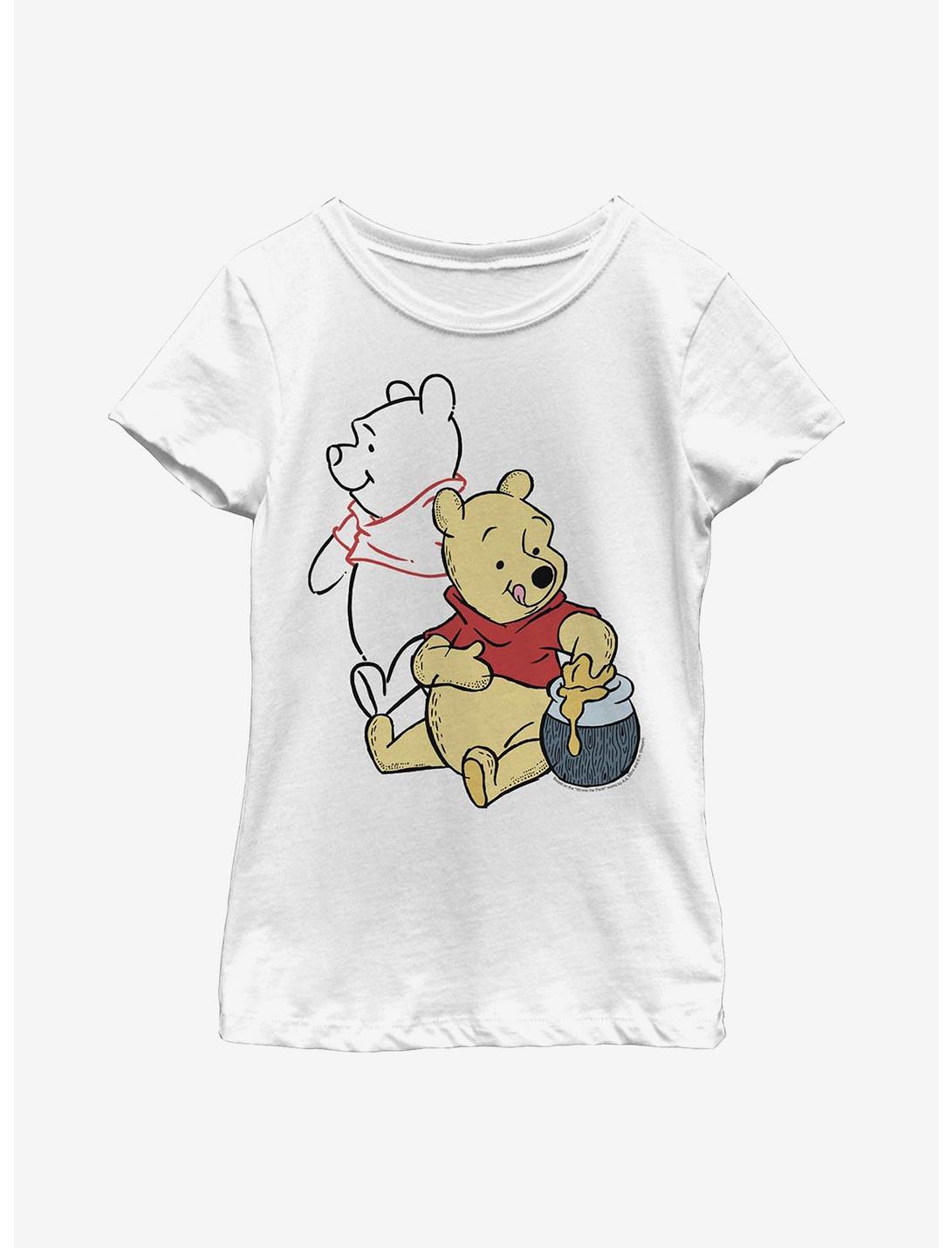 Disney Winnie The Pooh Line Art Youth Girls T-Shirt, WHITE, hi-res